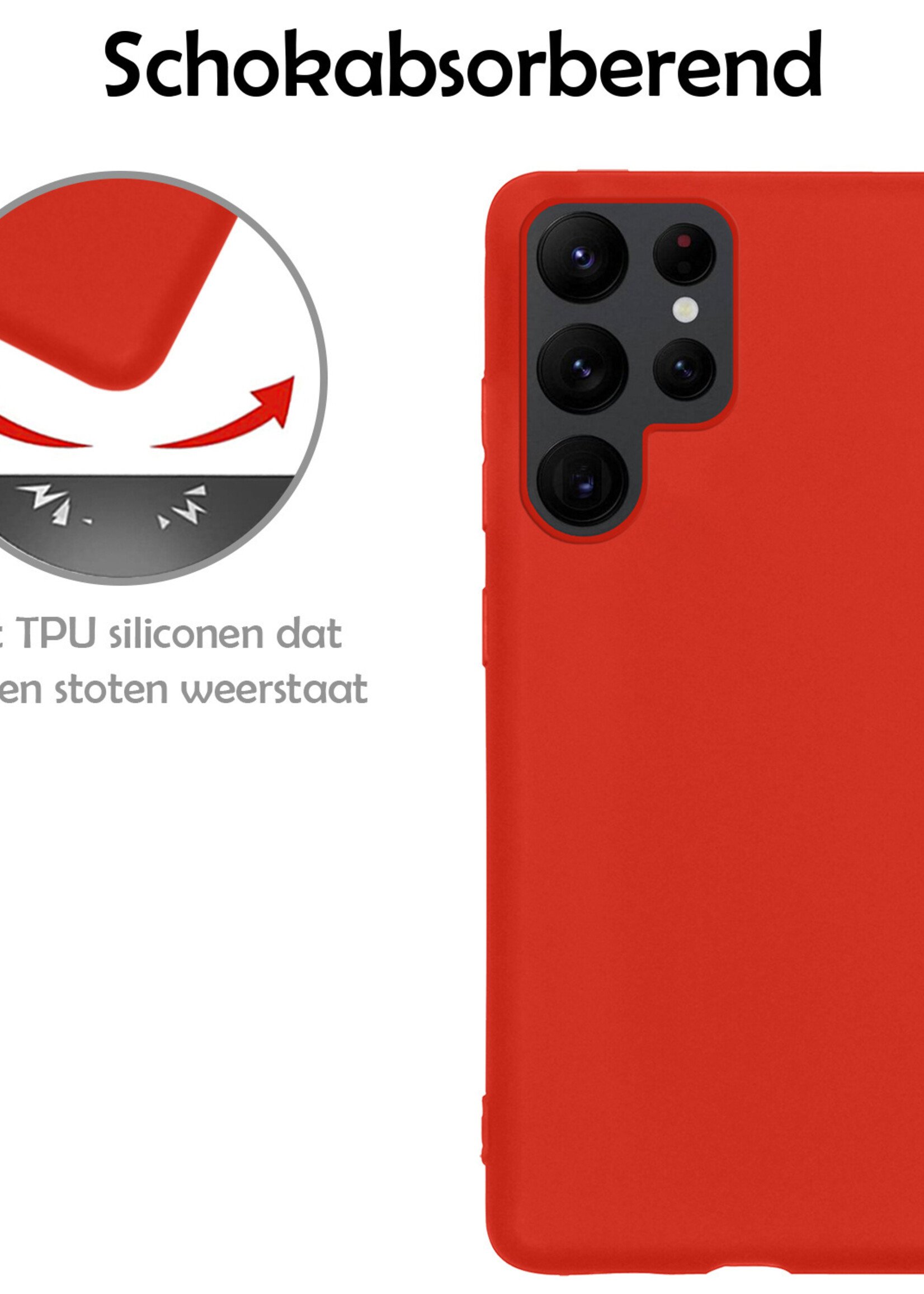 LUQ Hoesje Geschikt voor Samsung S22 Ultra Hoesje Siliconen Case Met 2x Screenprotector - Hoes Geschikt voor Samsung Galaxy S22 Ultra Hoes Siliconen - Rood