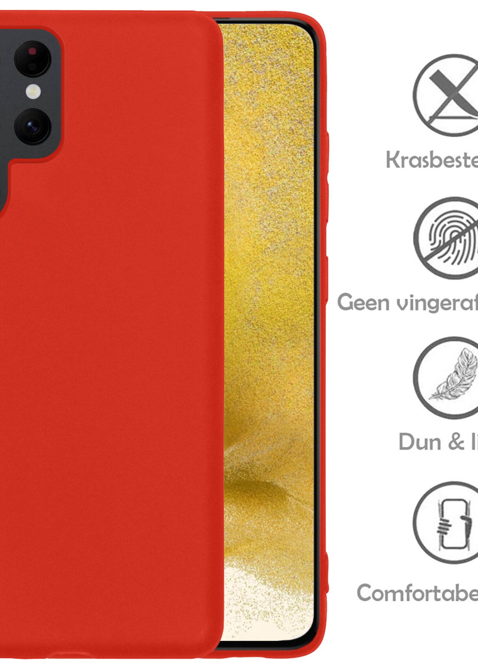 LUQ Hoesje Geschikt voor Samsung S22 Ultra Hoesje Siliconen Case Met 2x Screenprotector - Hoes Geschikt voor Samsung Galaxy S22 Ultra Hoes Siliconen - Rood