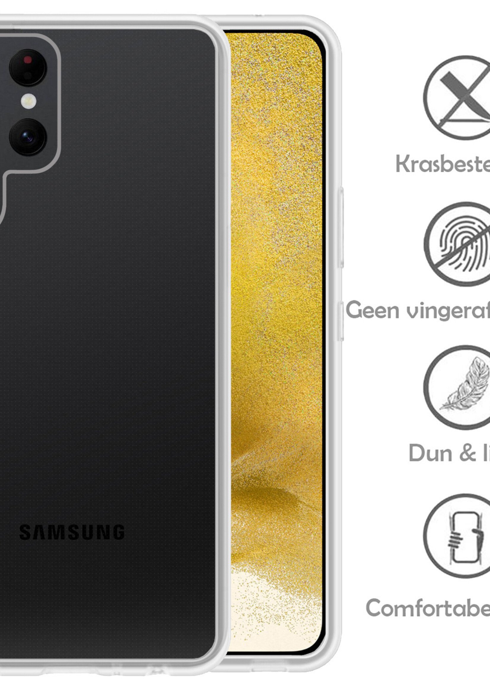 LUQ Hoesje Geschikt voor Samsung S22 Ultra Hoesje Siliconen Case Met 2x Screenprotector - Hoes Geschikt voor Samsung Galaxy S22 Ultra Hoes Siliconen - Transparant