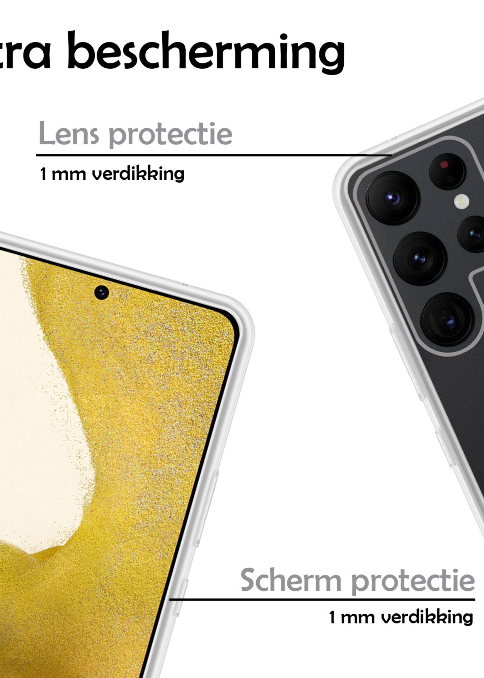 LUQ Hoesje Geschikt voor Samsung S22 Ultra Hoesje Siliconen Case Met 2x Screenprotector - Hoes Geschikt voor Samsung Galaxy S22 Ultra Hoes Siliconen - Transparant