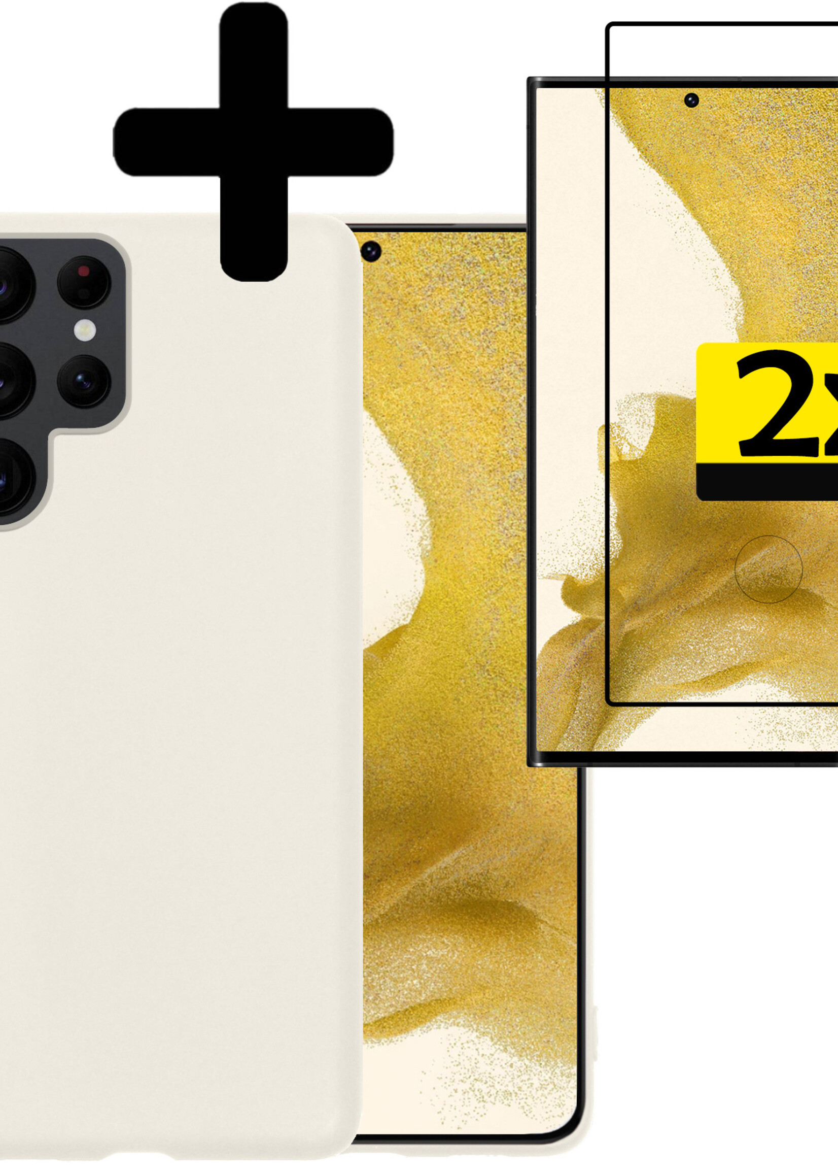 LUQ Hoesje Geschikt voor Samsung S22 Ultra Hoesje Siliconen Case Met 2x Screenprotector - Hoes Geschikt voor Samsung Galaxy S22 Ultra Hoes Siliconen - Wit