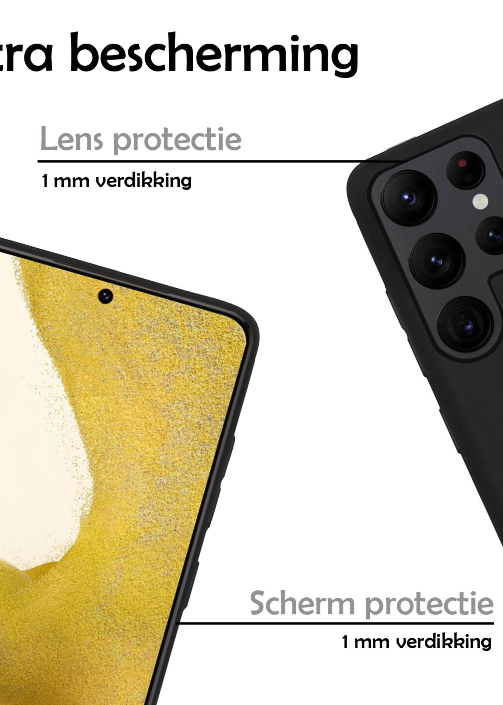 LUQ Hoesje Geschikt voor Samsung S22 Ultra Hoesje Siliconen Case Met 2x Screenprotector - Hoes Geschikt voor Samsung Galaxy S22 Ultra Hoes Siliconen - Zwart