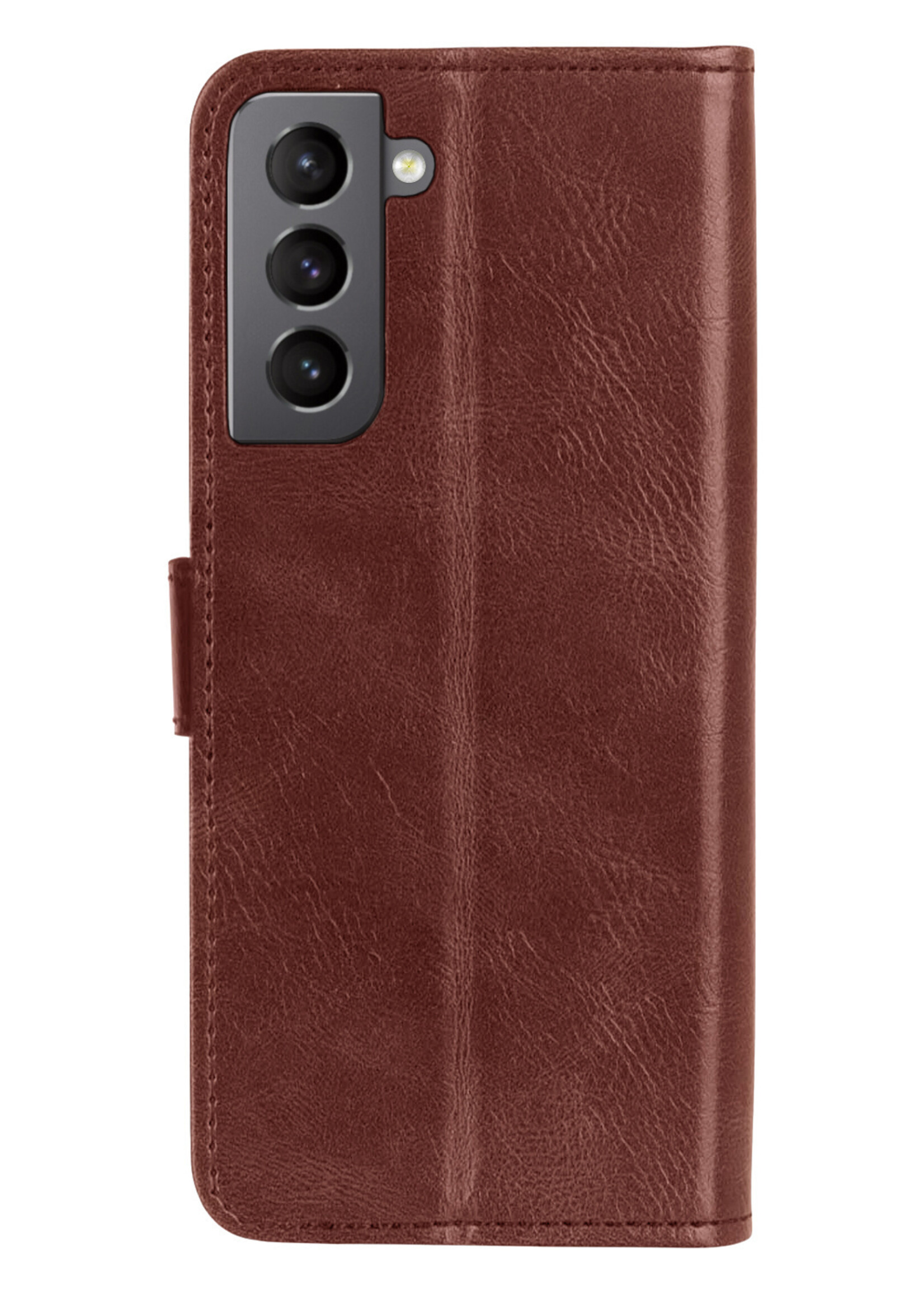 LUQ Hoesje Geschikt voor Samsung S22 Hoesje Book Case Hoes Wallet Cover Met Screenprotector - Hoes Geschikt voor Samsung Galaxy S22 Hoesje Bookcase Hoes - Bruin