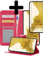 LUQ LUQ Samsung Galaxy S22 Hoesje Bookcase Donkerroze Met Screenprotector