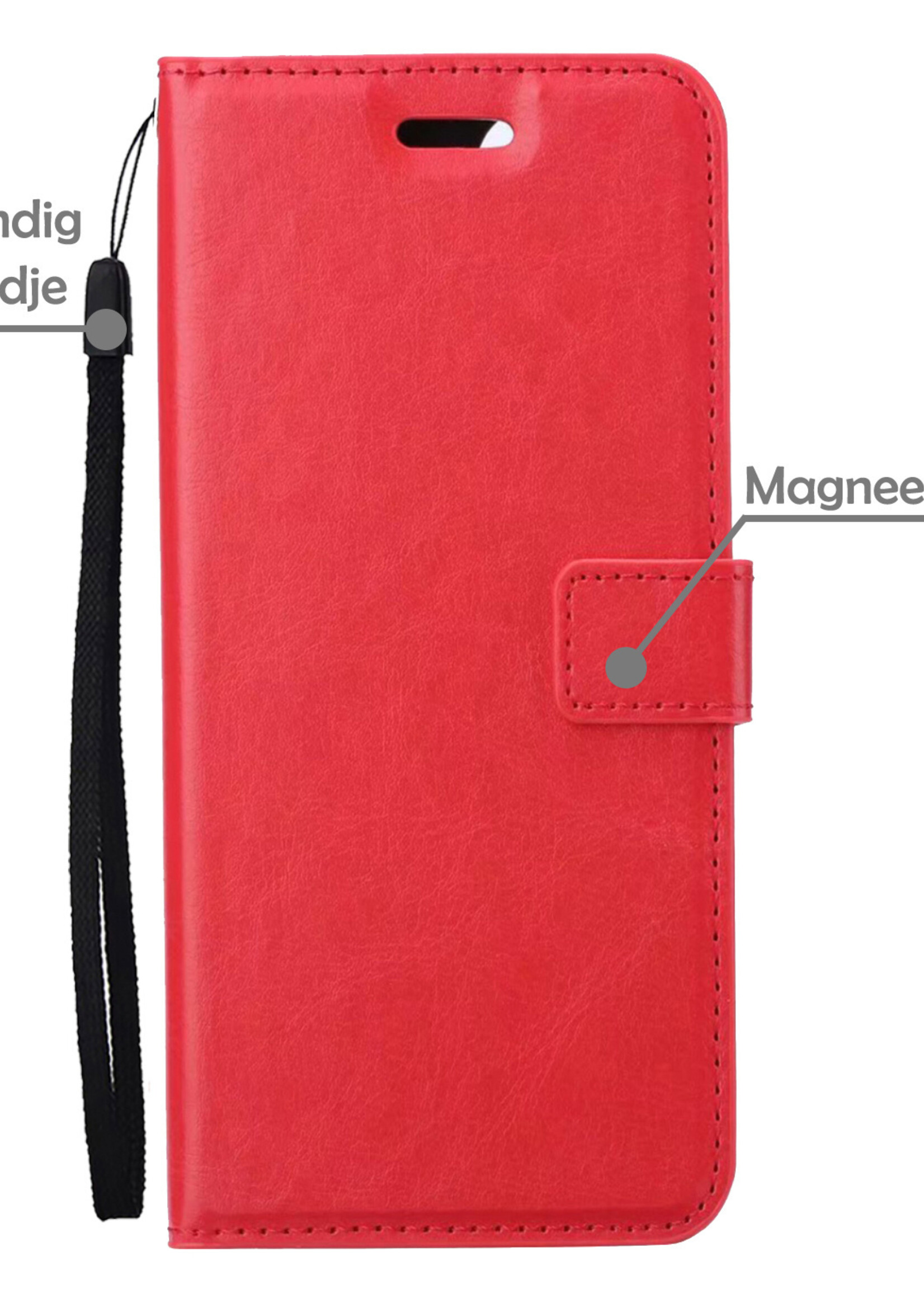 Hoesje Geschikt voor Samsung S22 Hoesje Book Case Hoes Wallet Cover Met Screenprotector - Hoes Geschikt voor Samsung Galaxy S22 Hoesje Bookcase Hoes - Rood