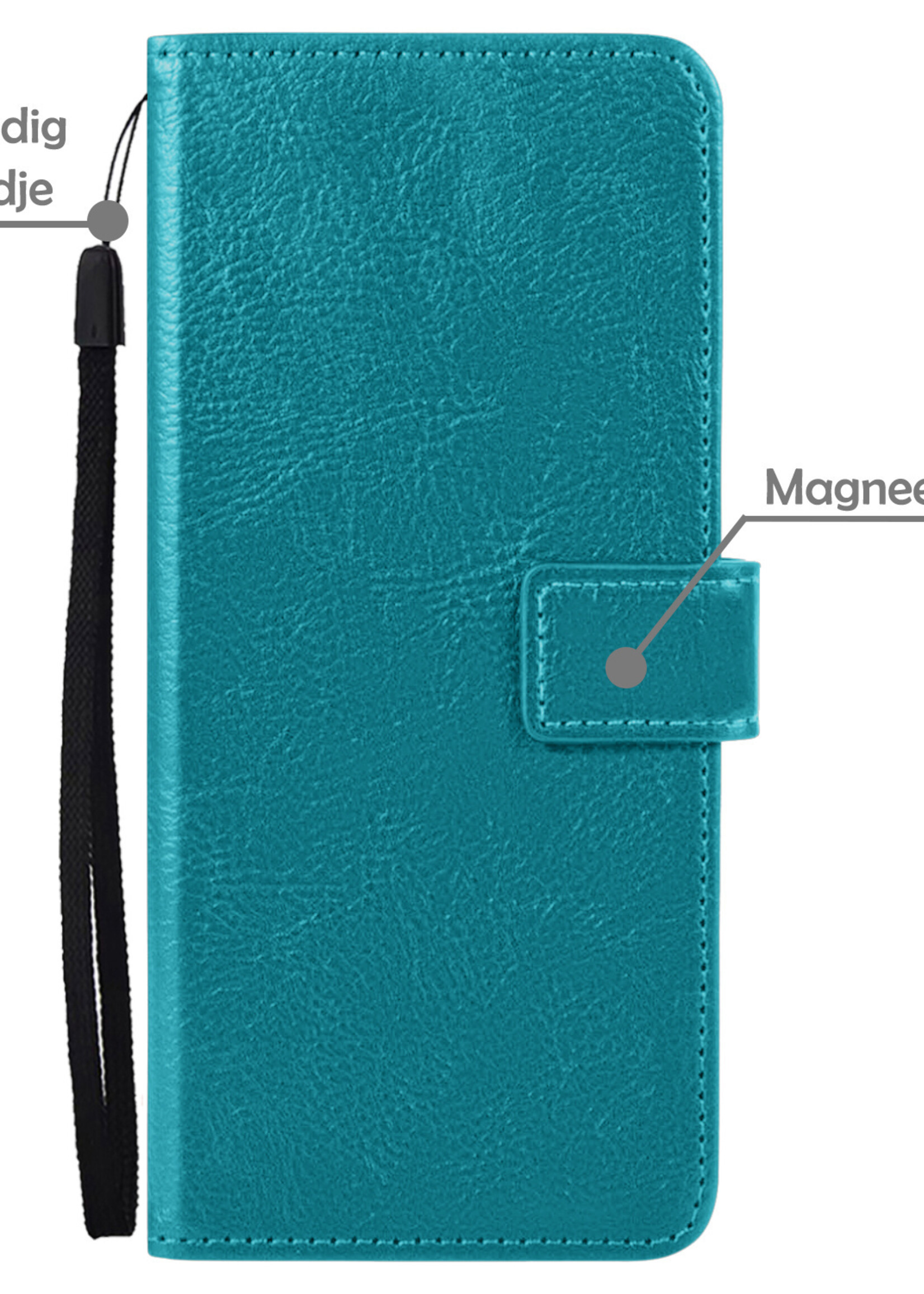 LUQ Hoesje Geschikt voor Samsung S22 Hoesje Book Case Hoes Wallet Cover Met Screenprotector - Hoes Geschikt voor Samsung Galaxy S22 Hoesje Bookcase Hoes - Turquoise
