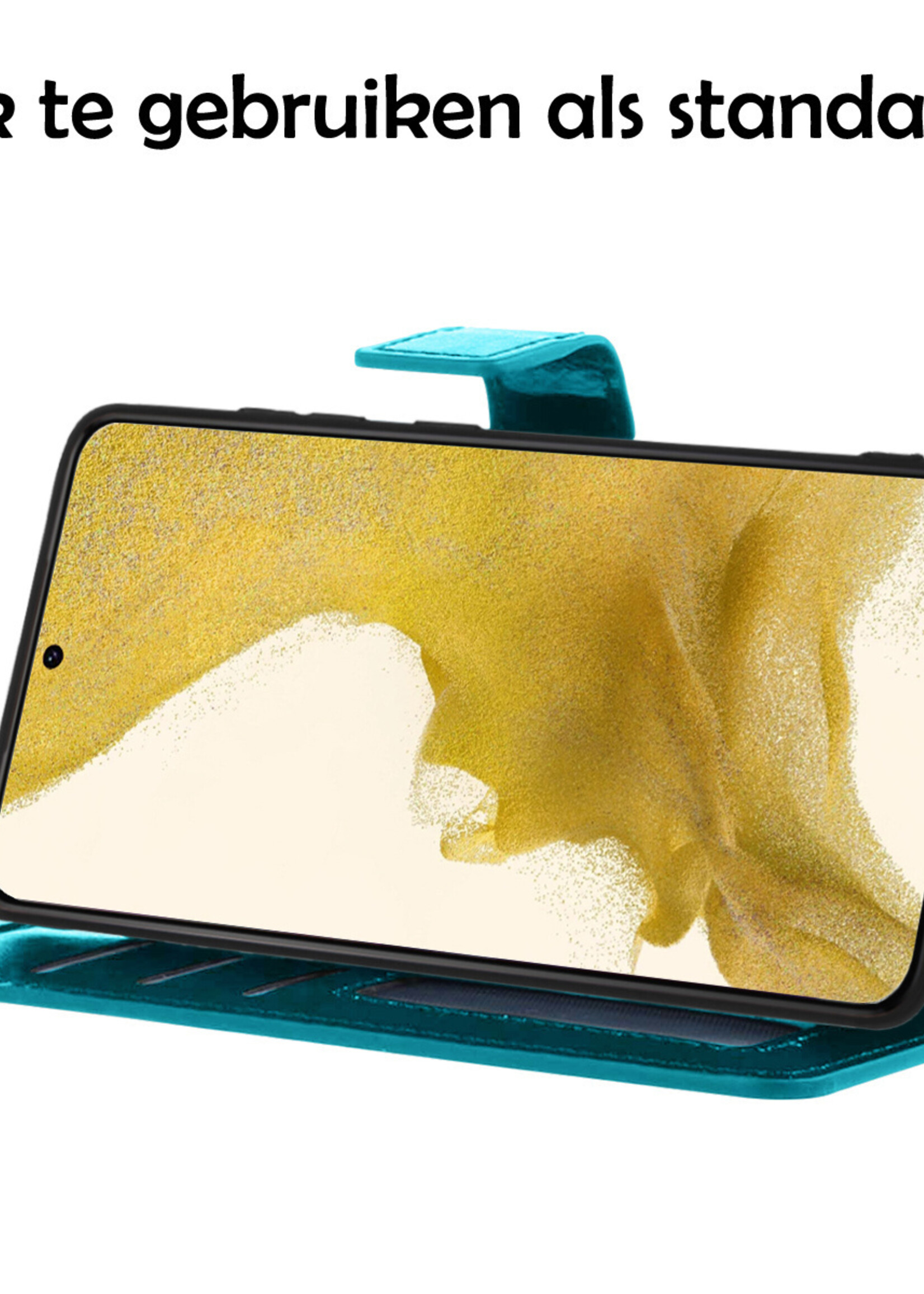 LUQ Hoesje Geschikt voor Samsung S22 Hoesje Book Case Hoes Wallet Cover Met Screenprotector - Hoes Geschikt voor Samsung Galaxy S22 Hoesje Bookcase Hoes - Turquoise