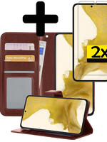 LUQ LUQ Samsung Galaxy S22 Hoesje Bookcase Bruin Met 2x Screenprotector