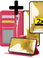 LUQ LUQ Samsung Galaxy S22 Hoesje Bookcase Donkerroze Met 2x Screenprotector