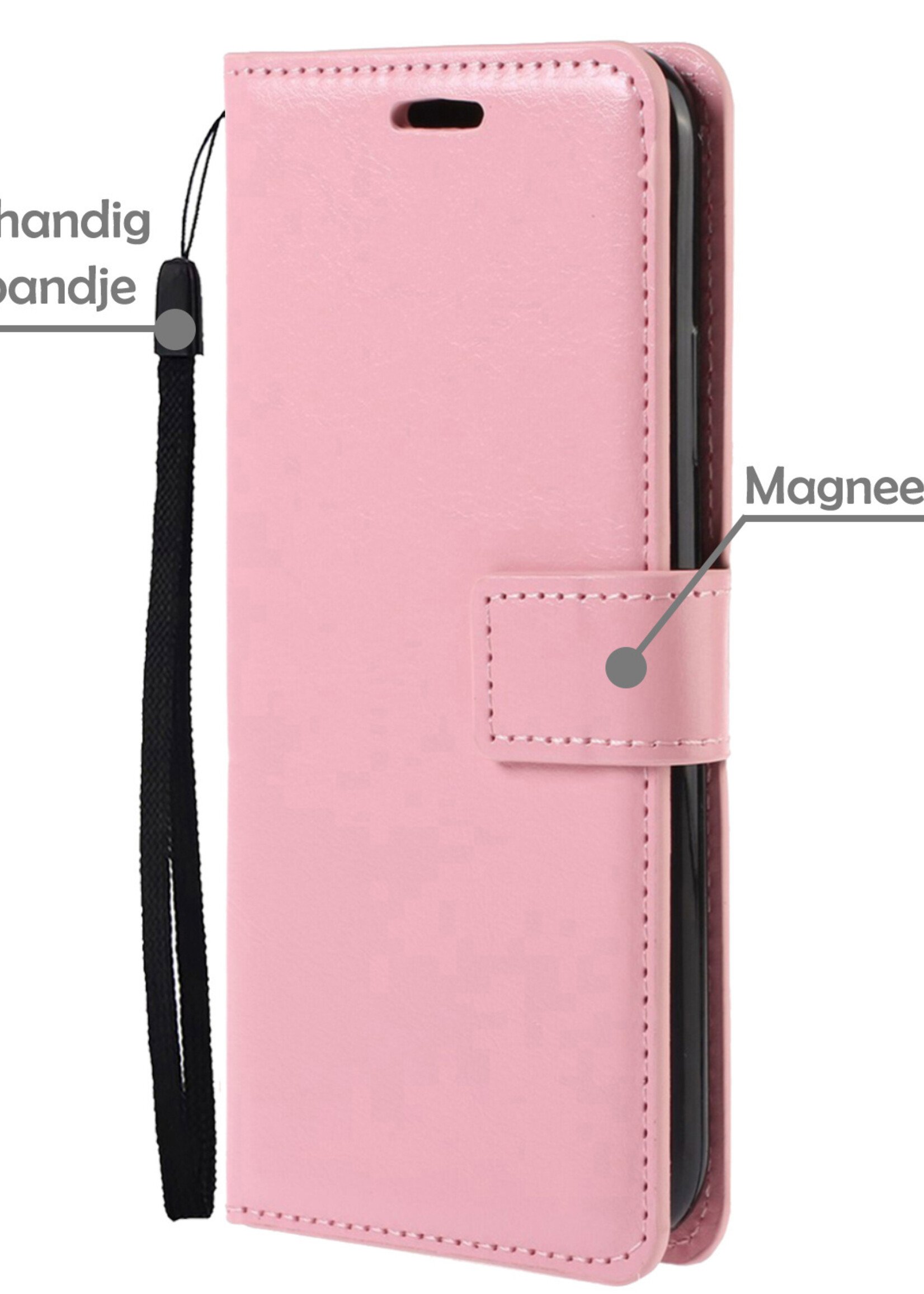 LUQ Hoesje Geschikt voor Samsung S22 Hoesje Book Case Hoes Wallet Cover Met 2x Screenprotector - Hoes Geschikt voor Samsung Galaxy S22 Hoesje Bookcase Hoes - Lichtroze