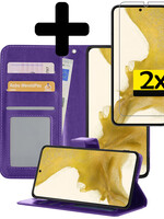 LUQ LUQ Samsung Galaxy S22 Hoesje Bookcase Paars Met 2x Screenprotector
