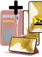 LUQ LUQ Samsung Galaxy S22 Hoesje Bookcase Rose goud Met 2x Screenprotector
