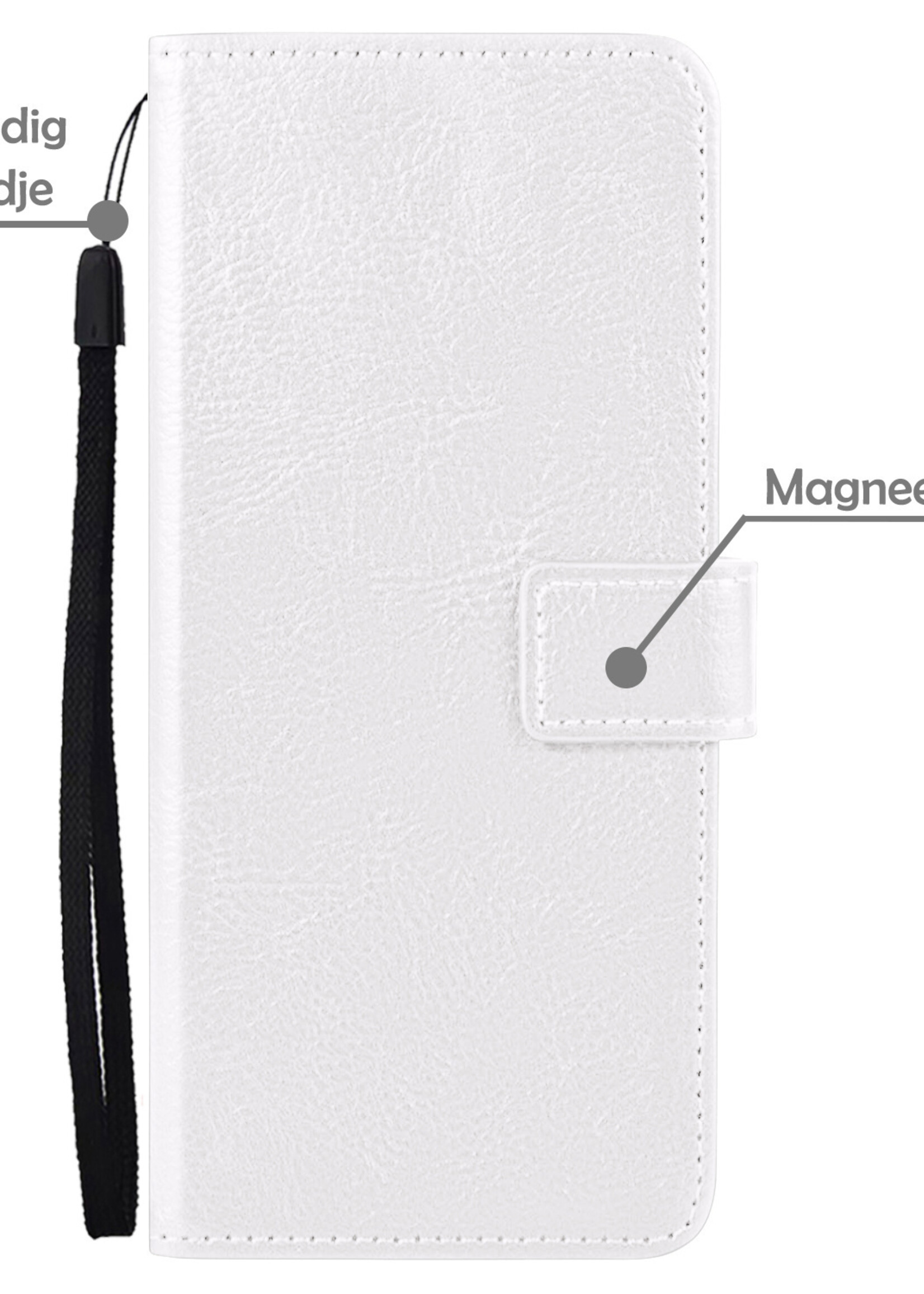 LUQ Hoesje Geschikt voor Samsung S22 Hoesje Book Case Hoes Wallet Cover Met 2x Screenprotector - Hoes Geschikt voor Samsung Galaxy S22 Hoesje Bookcase Hoes - Wit