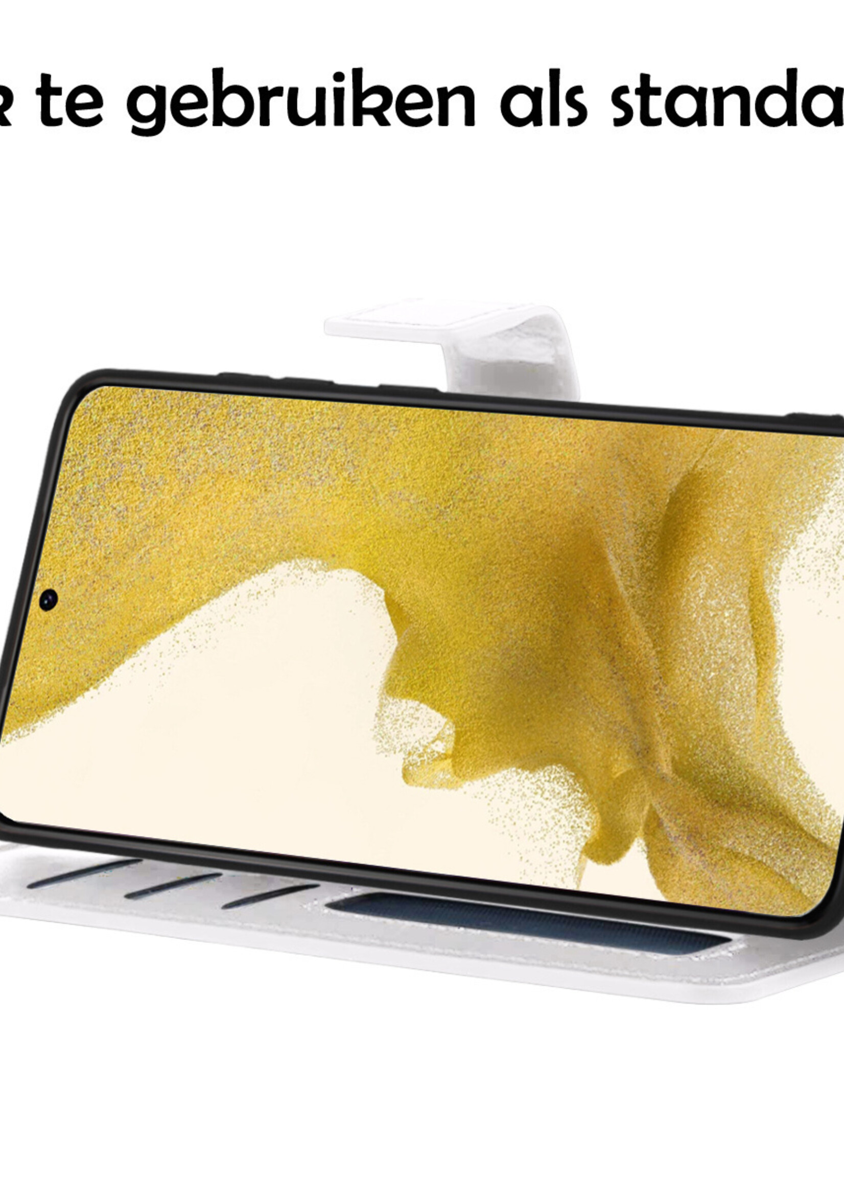 LUQ Hoesje Geschikt voor Samsung S22 Hoesje Book Case Hoes Wallet Cover Met 2x Screenprotector - Hoes Geschikt voor Samsung Galaxy S22 Hoesje Bookcase Hoes - Wit