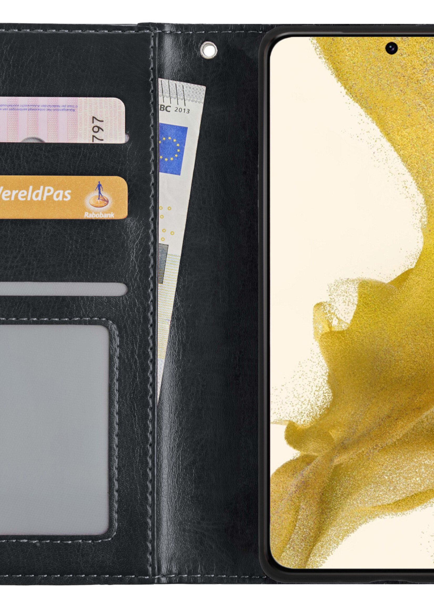 LUQ Hoesje Geschikt voor Samsung S22 Hoesje Book Case Hoes Wallet Cover Met 2x Screenprotector - Hoes Geschikt voor Samsung Galaxy S22 Hoesje Bookcase Hoes - Zwart