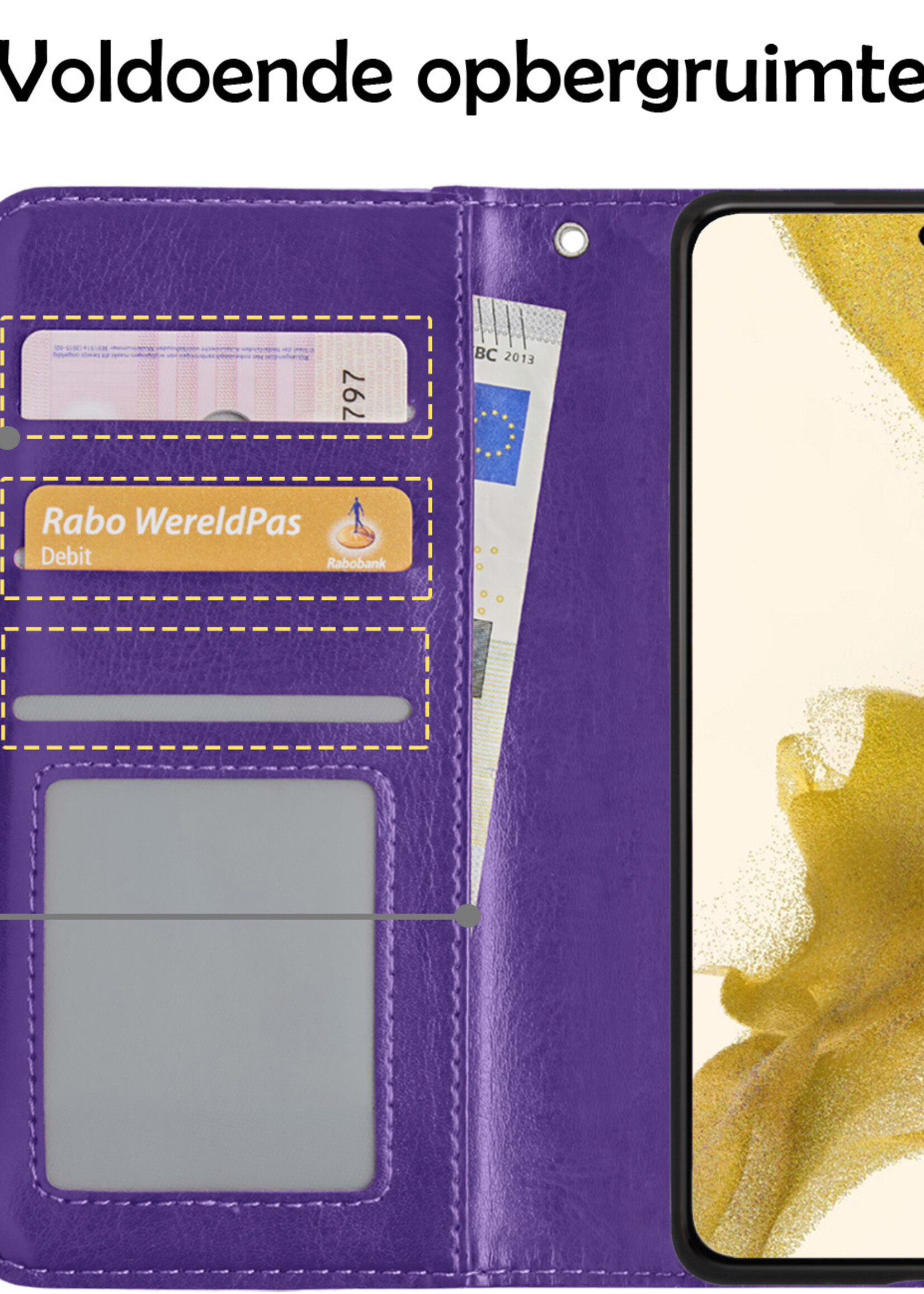 LUQ Hoesje Geschikt voor Samsung S22 Plus Hoesje Book Case Hoes Wallet Cover Met Screenprotector - Hoes Geschikt voor Samsung Galaxy S22 Plus Hoesje Bookcase Hoes - Paars