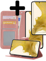 LUQ LUQ Samsung Galaxy S22 Plus Hoesje Bookcase Rose goud Met Screenprotector