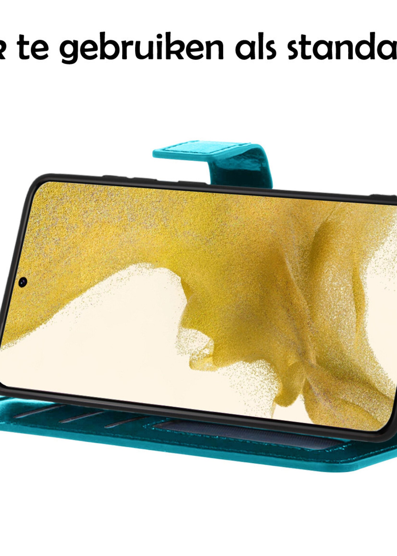 LUQ Hoesje Geschikt voor Samsung S22 Plus Hoesje Book Case Hoes Wallet Cover Met Screenprotector - Hoes Geschikt voor Samsung Galaxy S22 Plus Hoesje Bookcase Hoes - Turquoise