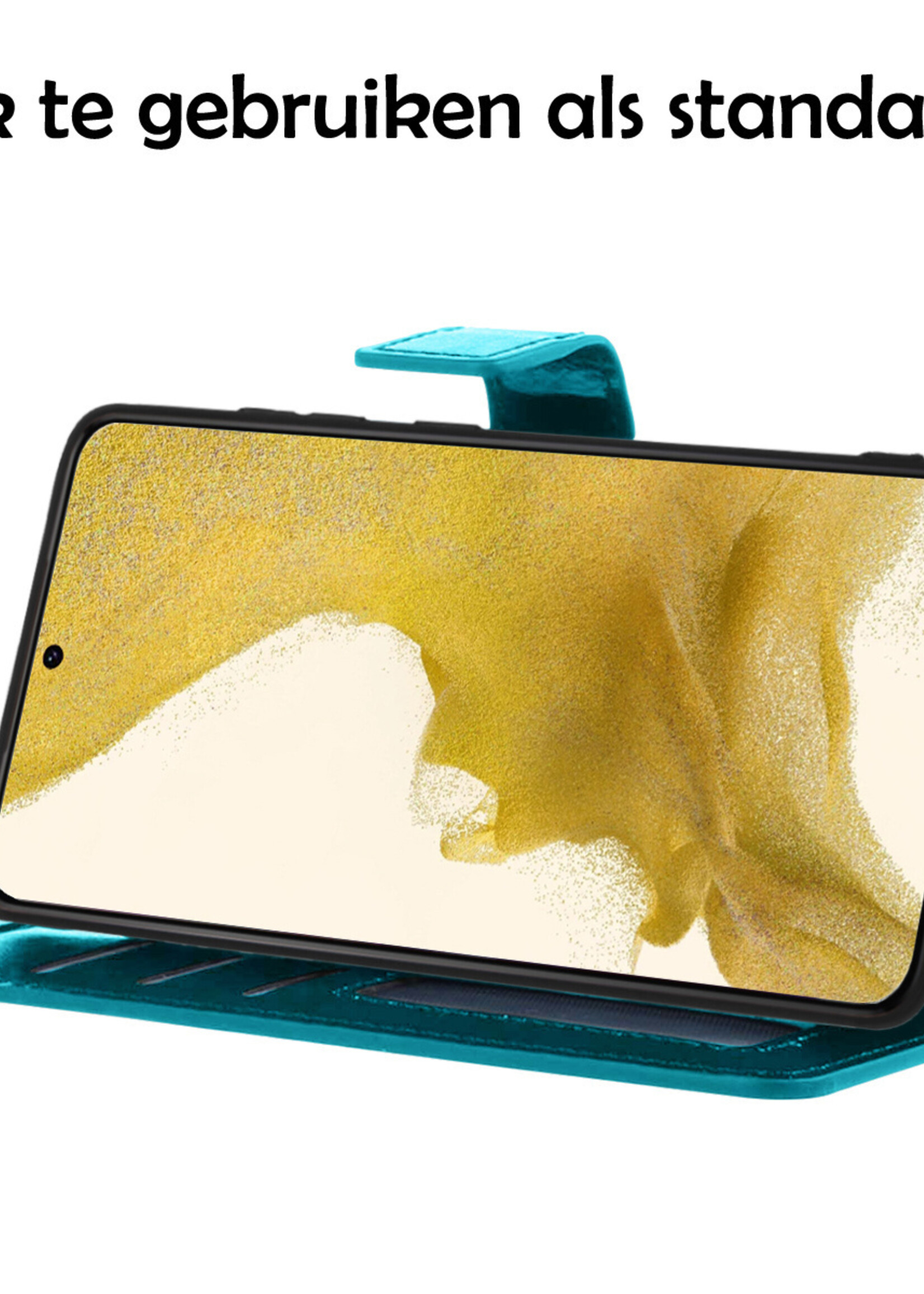 LUQ Hoesje Geschikt voor Samsung S22 Plus Hoesje Book Case Hoes Wallet Cover Met 2x Screenprotector - Hoes Geschikt voor Samsung Galaxy S22 Plus Hoesje Bookcase Hoes - Turquoise