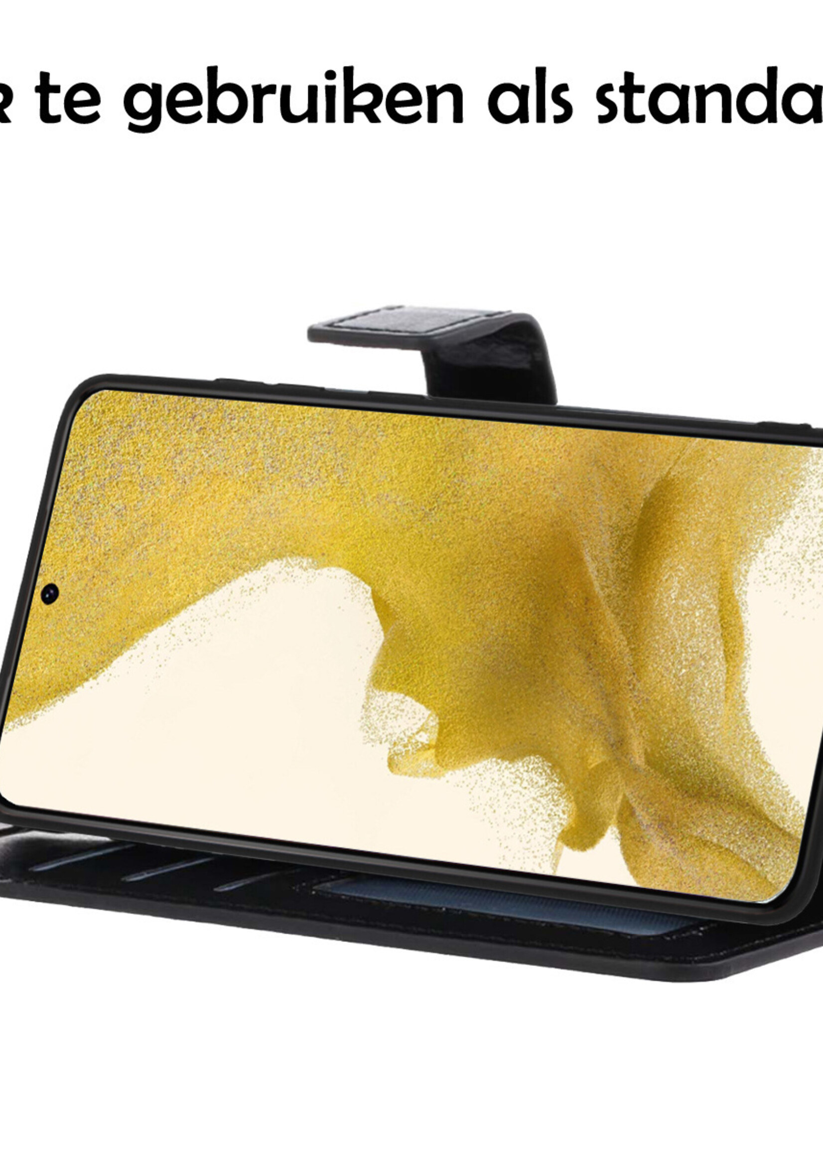 LUQ Hoesje Geschikt voor Samsung S22 Plus Hoesje Book Case Hoes Wallet Cover Met 2x Screenprotector - Hoes Geschikt voor Samsung Galaxy S22 Plus Hoesje Bookcase Hoes - Zwart
