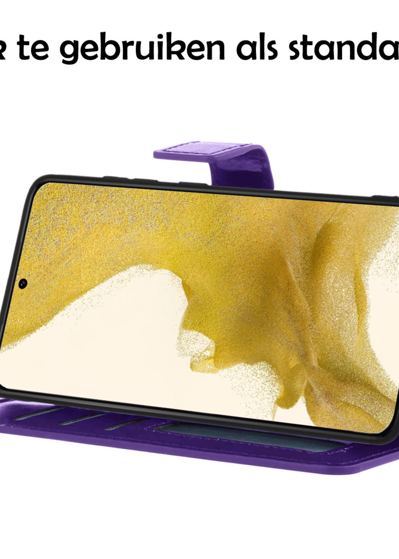 LUQ Hoesje Geschikt voor Samsung S22 Ultra Hoesje Book Case Hoes Wallet Cover Met Screenprotector - Hoes Geschikt voor Samsung Galaxy S22 Ultra Hoesje Bookcase Hoes - Paars