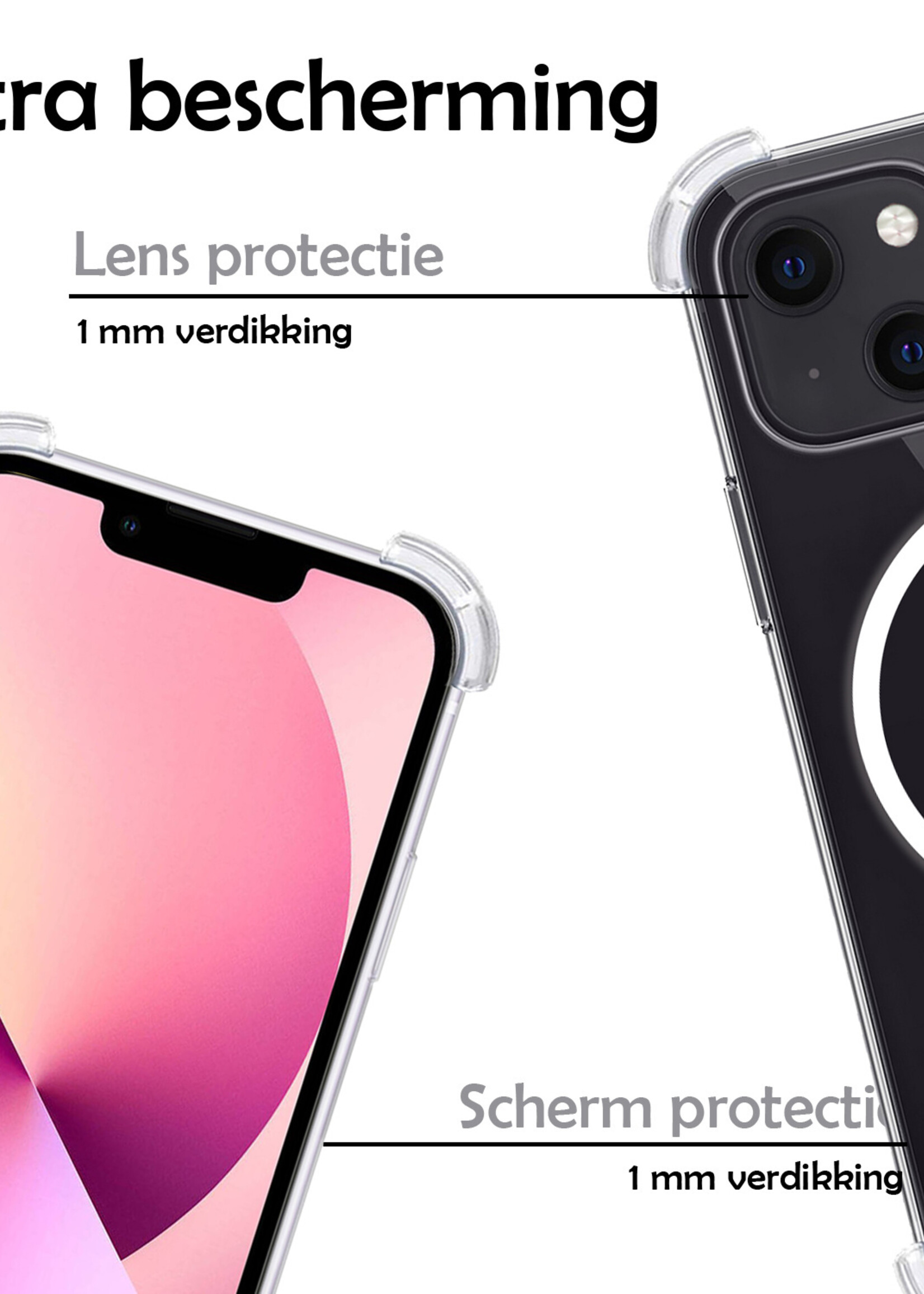 LUQ Hoesje Geschikt voor iPhone 13 Hoesje Geschikt voor Magsafe Shockproof Case - Hoes Geschikt voor iPhone 13 Hoesje Magsafe Shock Proof - Transparant - 2 Stuks