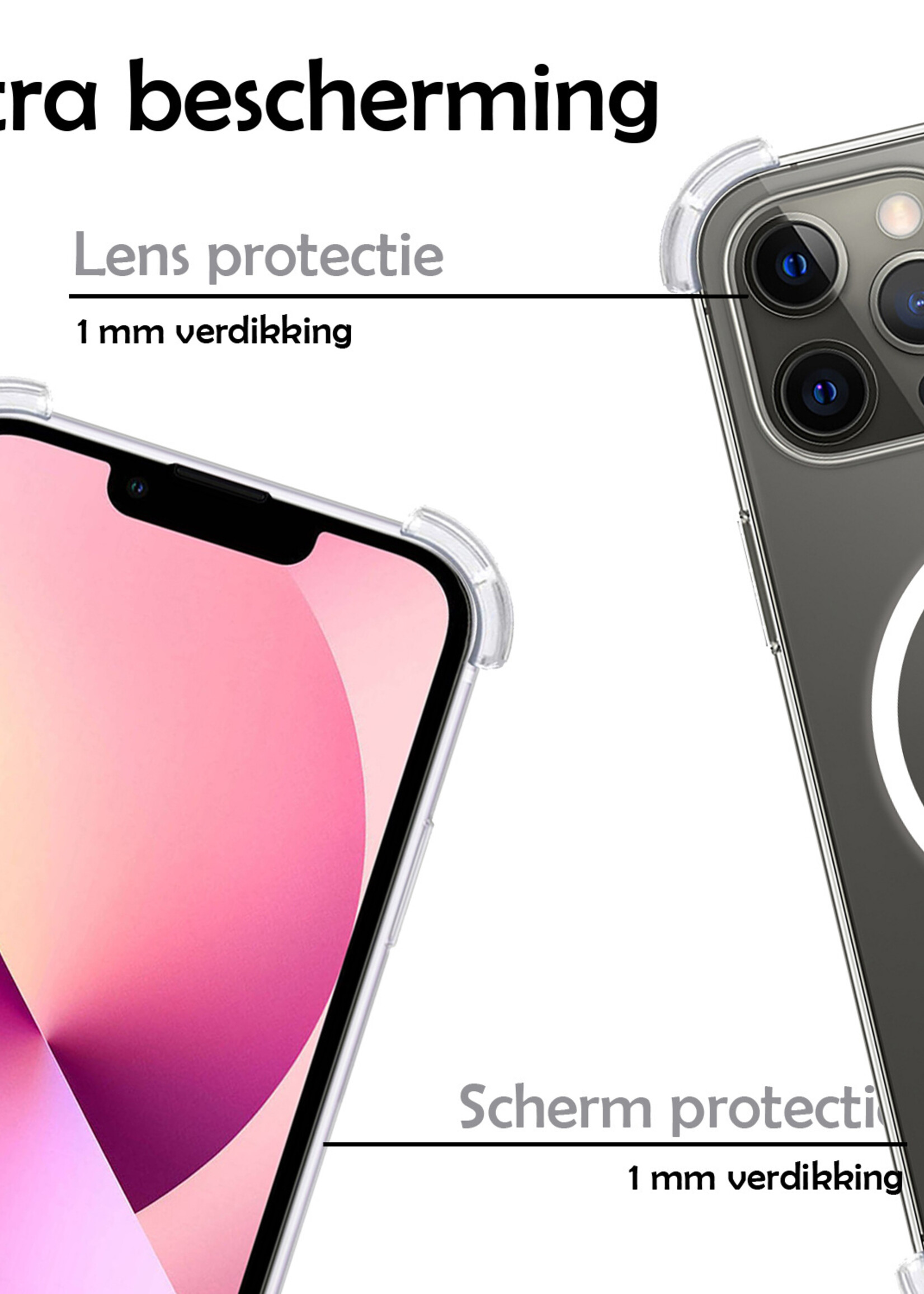 LUQ Hoesje Geschikt voor iPhone 13 Pro Hoesje Geschikt voor Magsafe Siliconen Shock Proof Case Met Screenprotector - Transparant