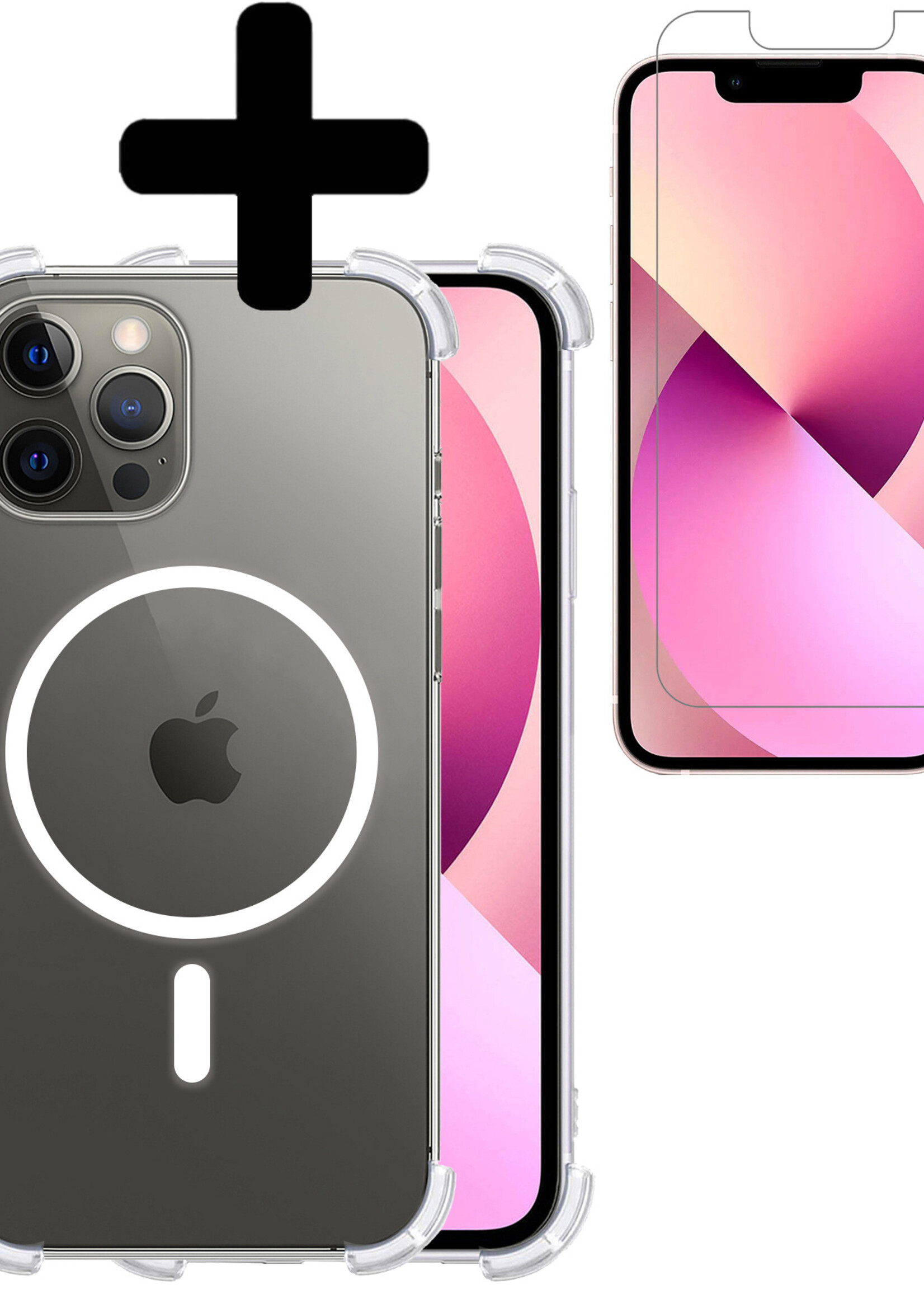 LUQ Hoesje Geschikt voor iPhone 13 Pro Max Hoesje Geschikt voor Magsafe Siliconen Shock Proof Case Met Screenprotector - Transparant