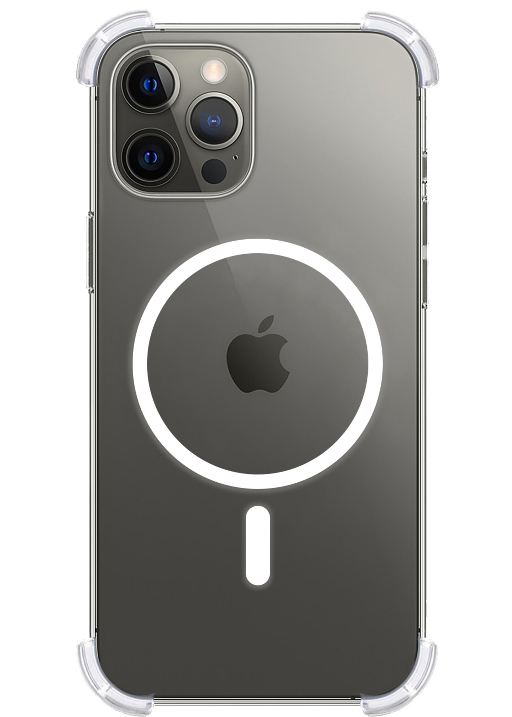 LUQ Hoesje Geschikt voor iPhone 13 Pro Max Hoesje Geschikt voor Magsafe Siliconen Shock Proof Case Met Screenprotector - Transparant