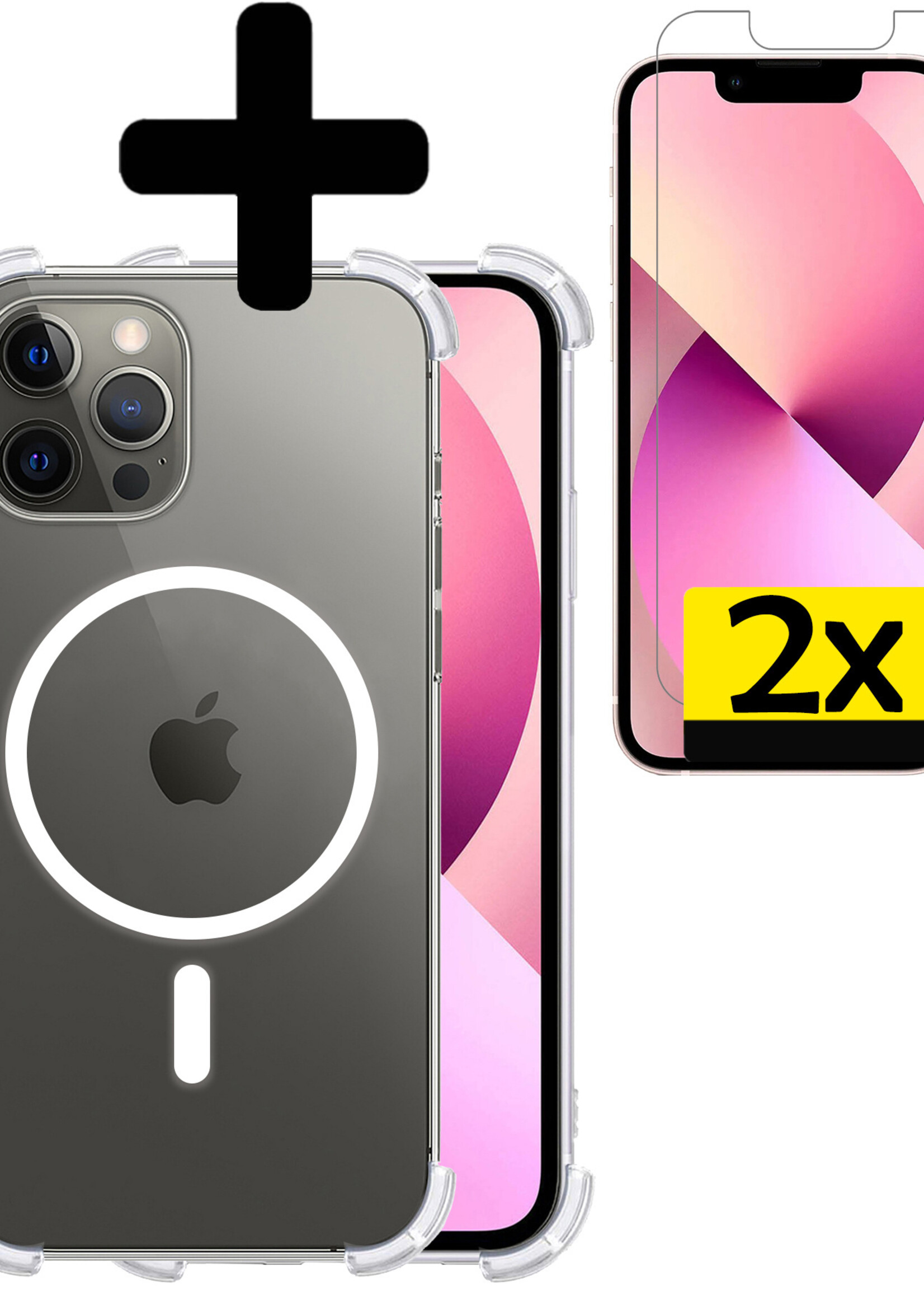 LUQ Hoesje Geschikt voor iPhone 13 Pro Max Hoesje Geschikt voor Magsafe Siliconen Shock Proof Case Met 2x Screenprotector - Transparant