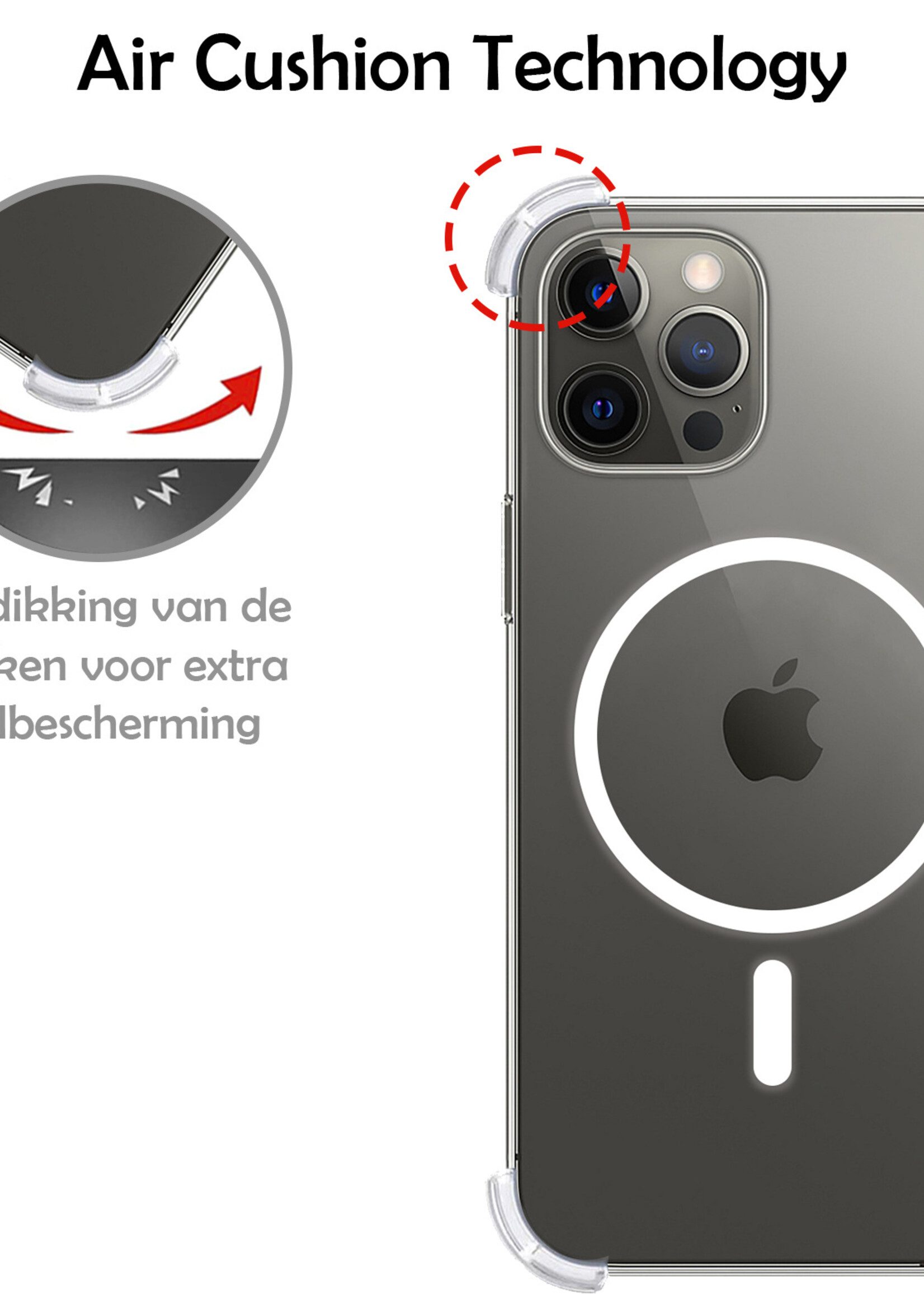 LUQ Hoesje Geschikt voor iPhone 13 Pro Max Hoesje Geschikt voor Magsafe Siliconen Shock Proof Case Met 2x Screenprotector - Transparant