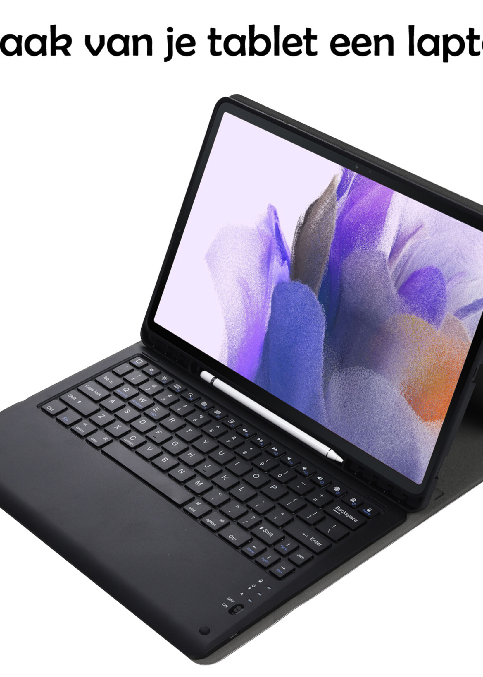 LUQ Hoes Geschikt voor Samsung Galaxy Tab S7 FE Hoes Keyboard Cover Toetsenbord Hoesje - Hoesje Geschikt voor Samsung Tab S7 FE Toetsenbord Hoes - Zwart