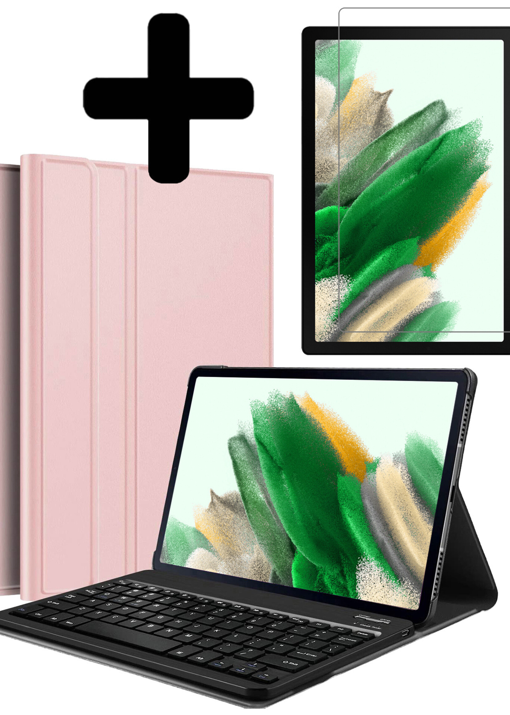 LUQ Hoes Geschikt voor Samsung Galaxy Tab A8 Hoes Keyboard Cover Toetsenbord Hoesje Met Screenprotector - Hoesje Geschikt voor Samsung Tab A8 Toetsenbord Hoes - Rosé goud