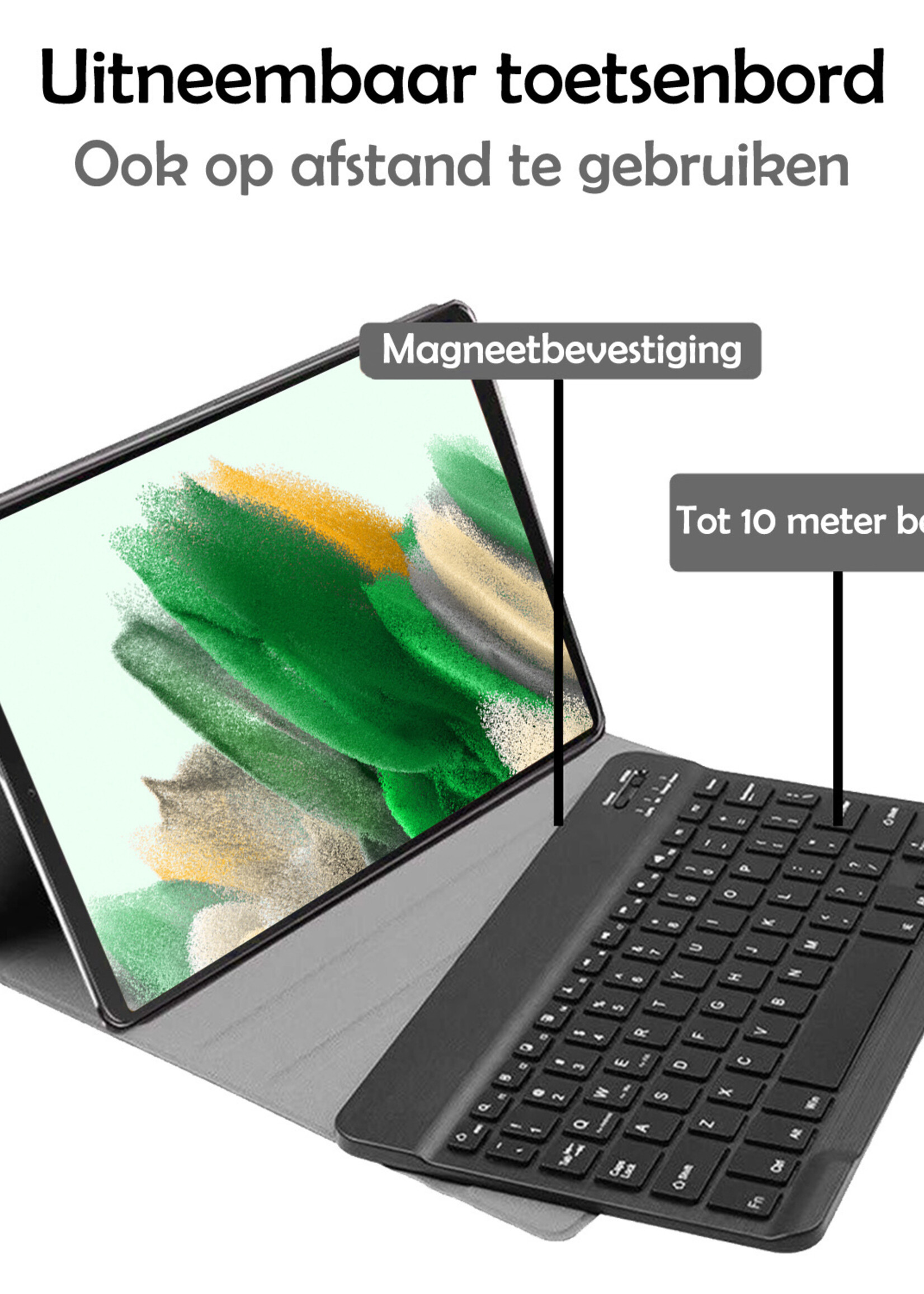 Hoes Geschikt voor Samsung Galaxy Tab A8 Hoes Keyboard Cover Toetsenbord Hoesje Met Screenprotector - Hoesje Geschikt voor Samsung Tab A8 Toetsenbord Hoes - Zwart