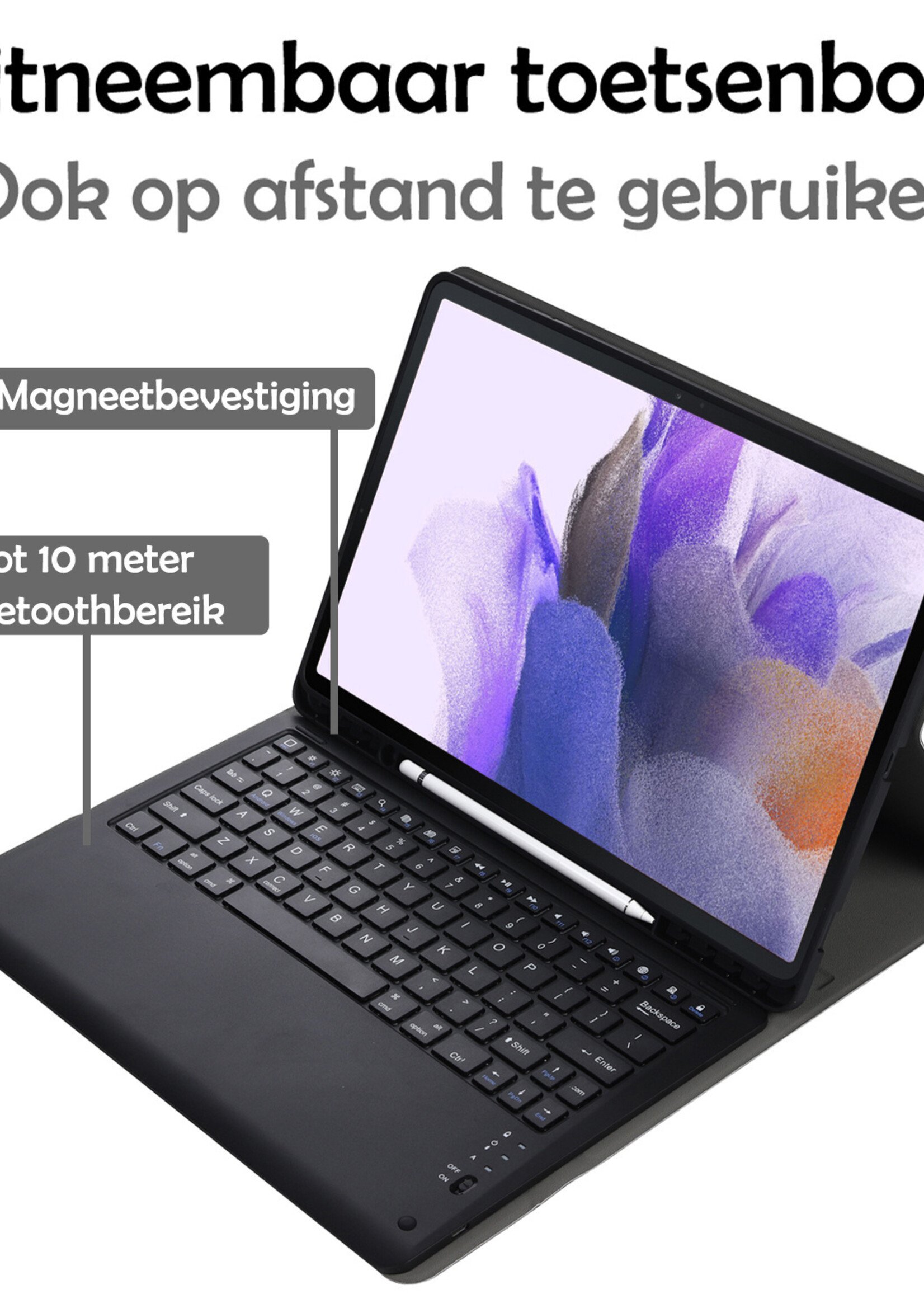 LUQ Hoes Geschikt voor Samsung Galaxy Tab S7 FE Hoes Keyboard Cover Toetsenbord Hoesje Met Screenprotector - Hoesje Geschikt voor Samsung Tab S7 FE Toetsenbord Hoes - Zwart