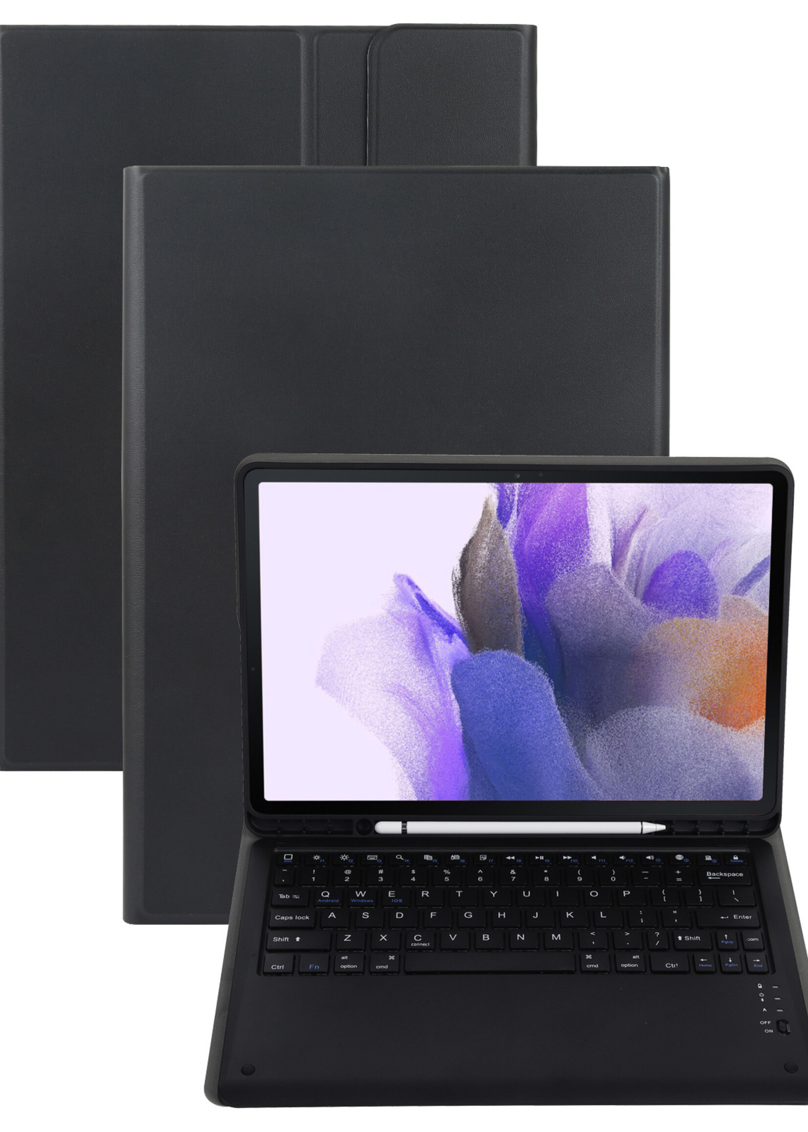 LUQ Hoes Geschikt voor Samsung Galaxy Tab S7 FE Hoes Keyboard Cover Toetsenbord Hoesje - Hoesje Geschikt voor Samsung Tab S7 FE Toetsenbord Hoes - Zwart