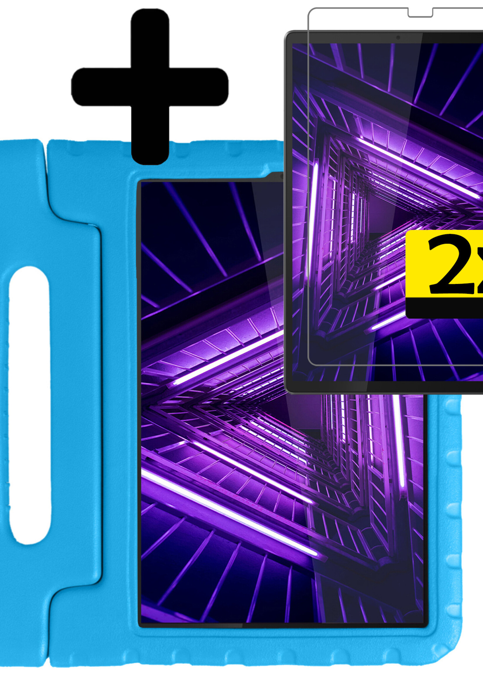LUQ Hoes Geschikt voor Lenovo Tab M10 FHD Plus 2nd Gen Hoes Kinder Hoesje Kids Case Kinderhoes Shockproof Met 2x Screenprotector - Hoesje Geschikt voor Lenovo Tab M10 FHD Plus (2e Gen) Hoesje Kidscase - Blauw