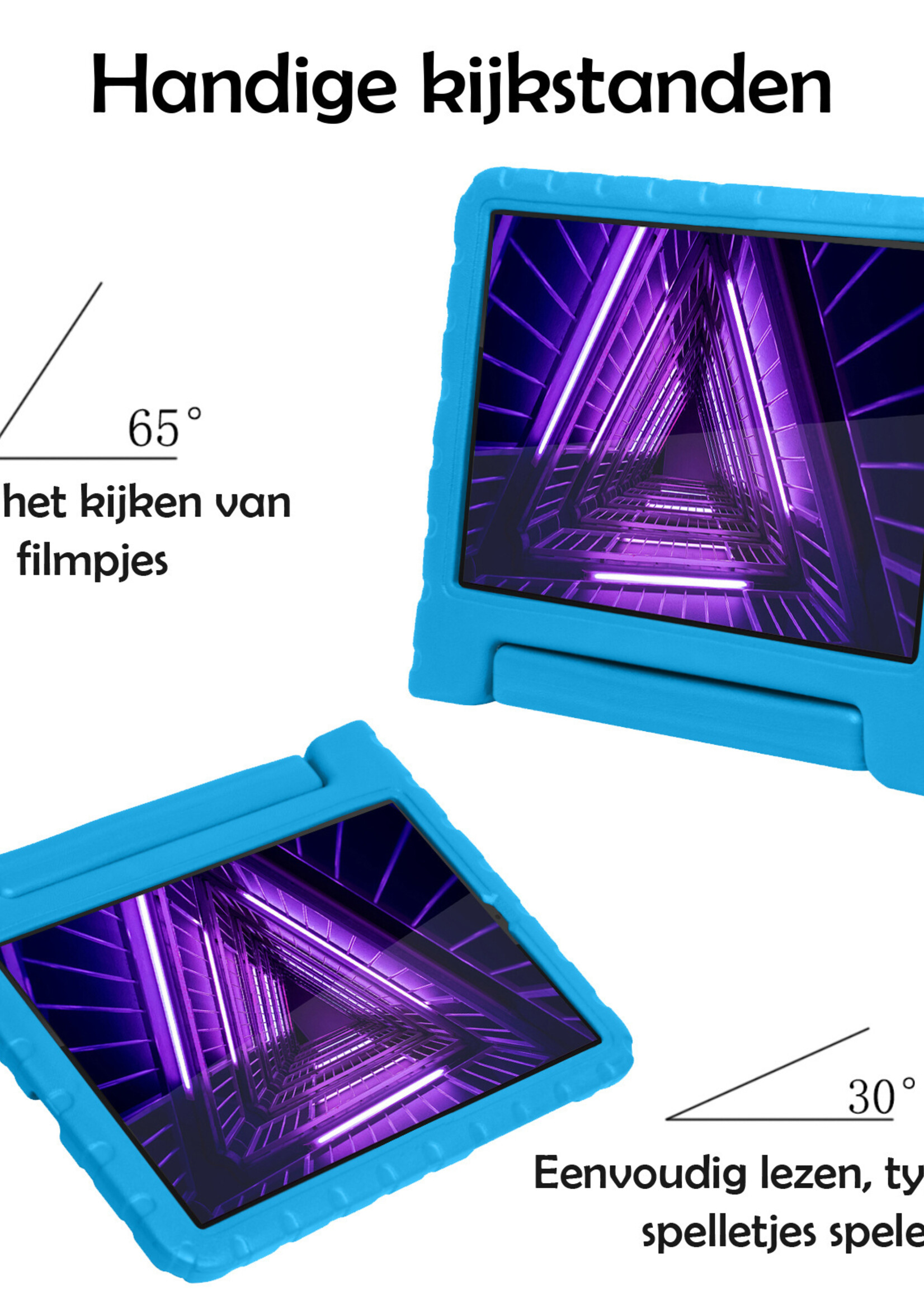 LUQ Hoes Geschikt voor Lenovo Tab M10 FHD Plus 2nd Gen Hoes Kinder Hoesje Kids Case Kinderhoes Shockproof Met 2x Screenprotector - Hoesje Geschikt voor Lenovo Tab M10 FHD Plus (2e Gen) Hoesje Kidscase - Blauw