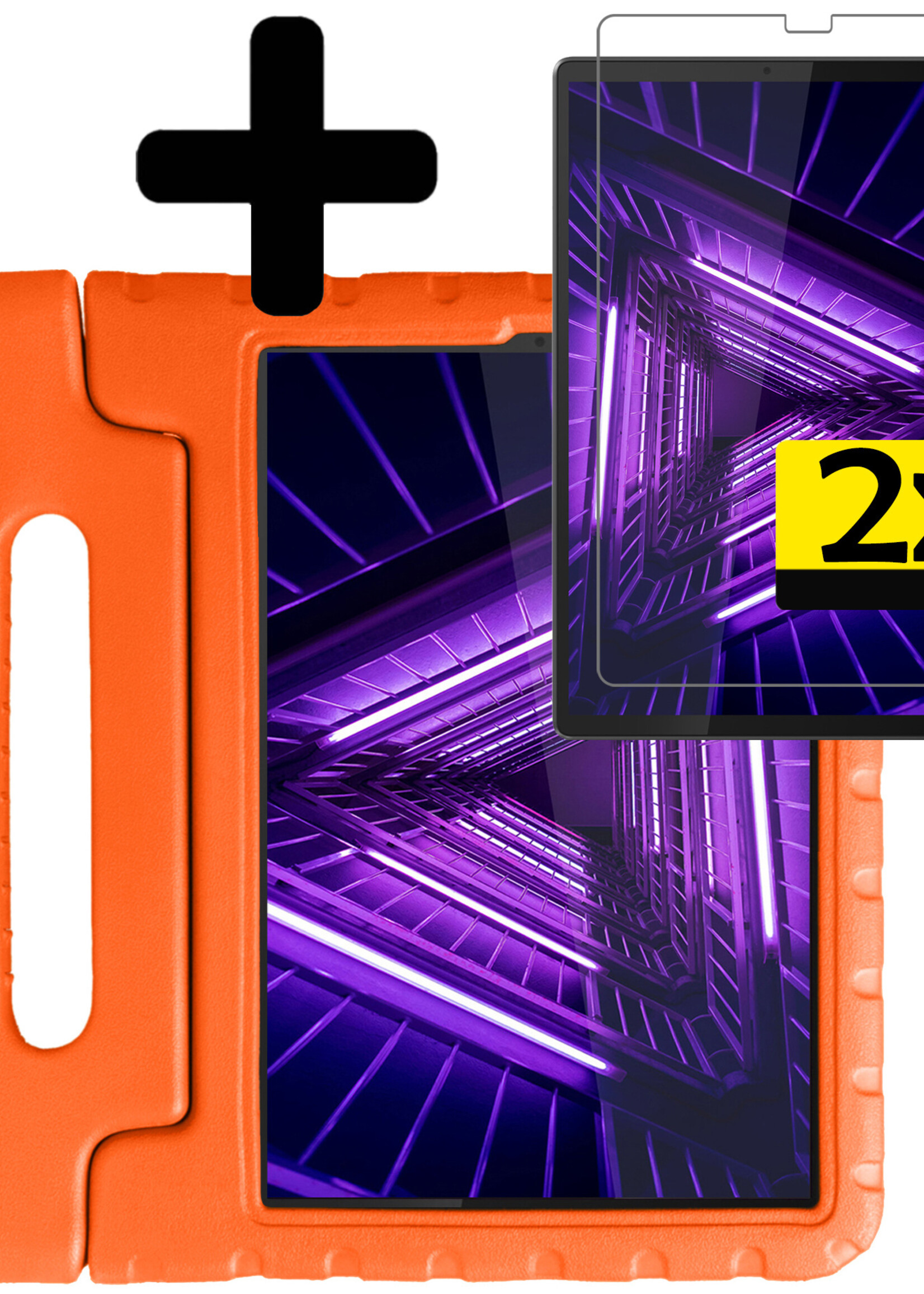 LUQ Hoes Geschikt voor Lenovo Tab M10 FHD Plus 2nd Gen Hoes Kinder Hoesje Kids Case Kinderhoes Shockproof Met 2x Screenprotector - Hoesje Geschikt voor Lenovo Tab M10 FHD Plus (2e Gen) Hoesje Kidscase - Oranje