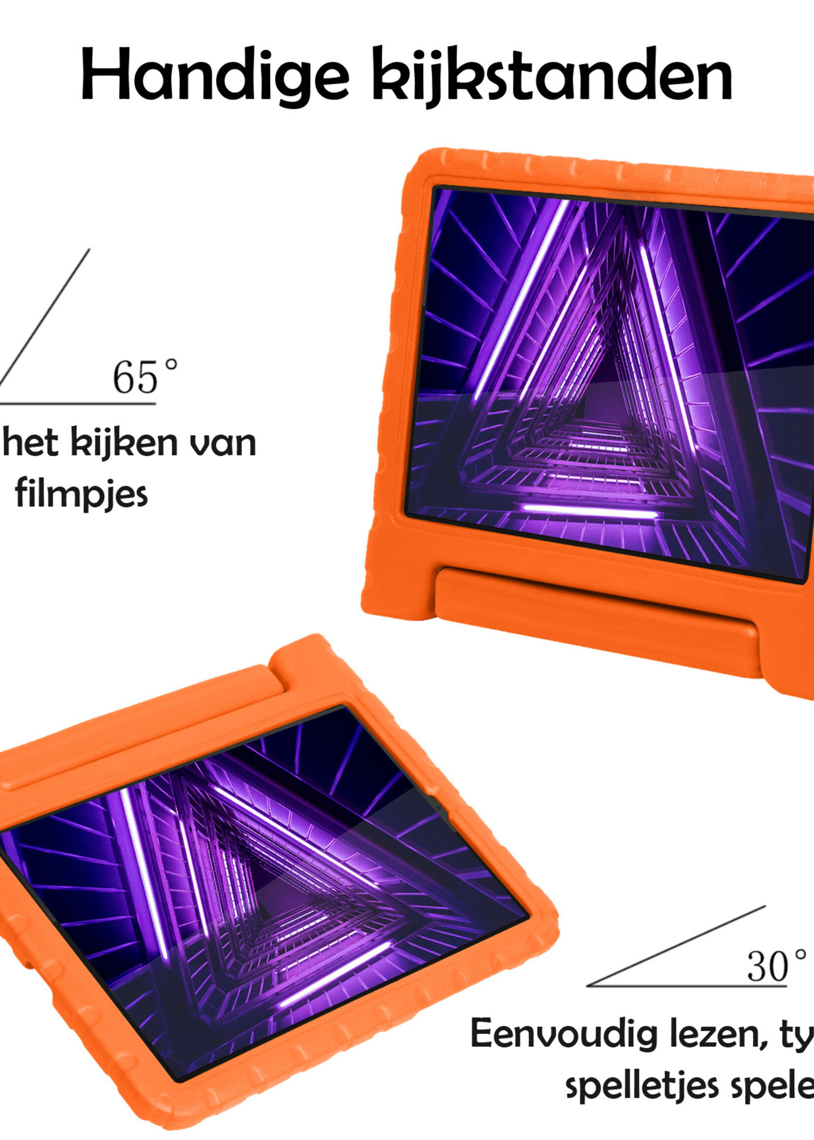 LUQ Hoes Geschikt voor Lenovo Tab M10 FHD Plus 2nd Gen Hoes Kinder Hoesje Kids Case Kinderhoes Shockproof Met 2x Screenprotector - Hoesje Geschikt voor Lenovo Tab M10 FHD Plus (2e Gen) Hoesje Kidscase - Oranje