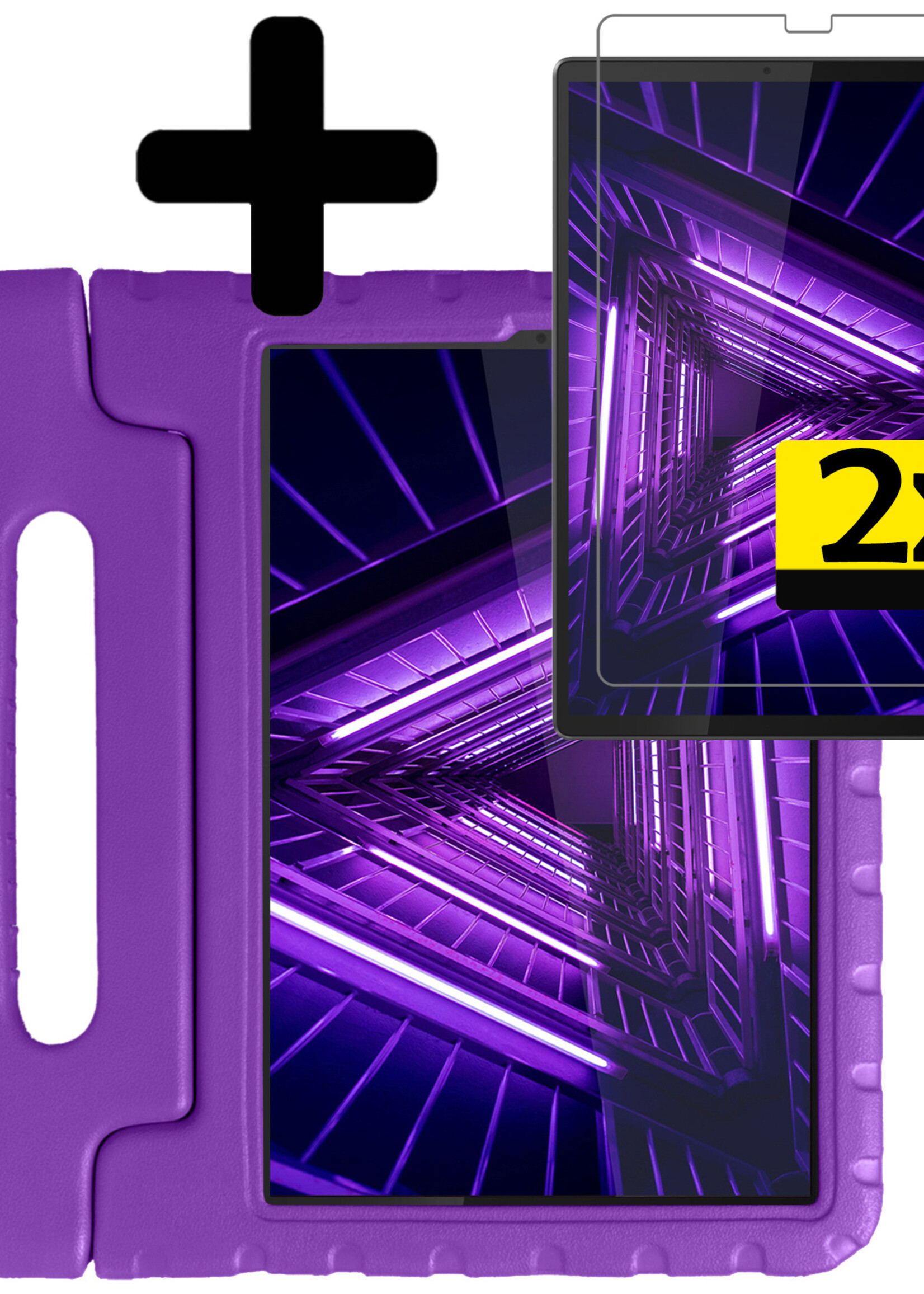 LUQ Hoes Geschikt voor Lenovo Tab M10 FHD Plus 2nd Gen Hoes Kinder Hoesje Kids Case Kinderhoes Shockproof Met 2x Screenprotector - Hoesje Geschikt voor Lenovo Tab M10 FHD Plus (2e Gen) Hoesje Kidscase - Paars