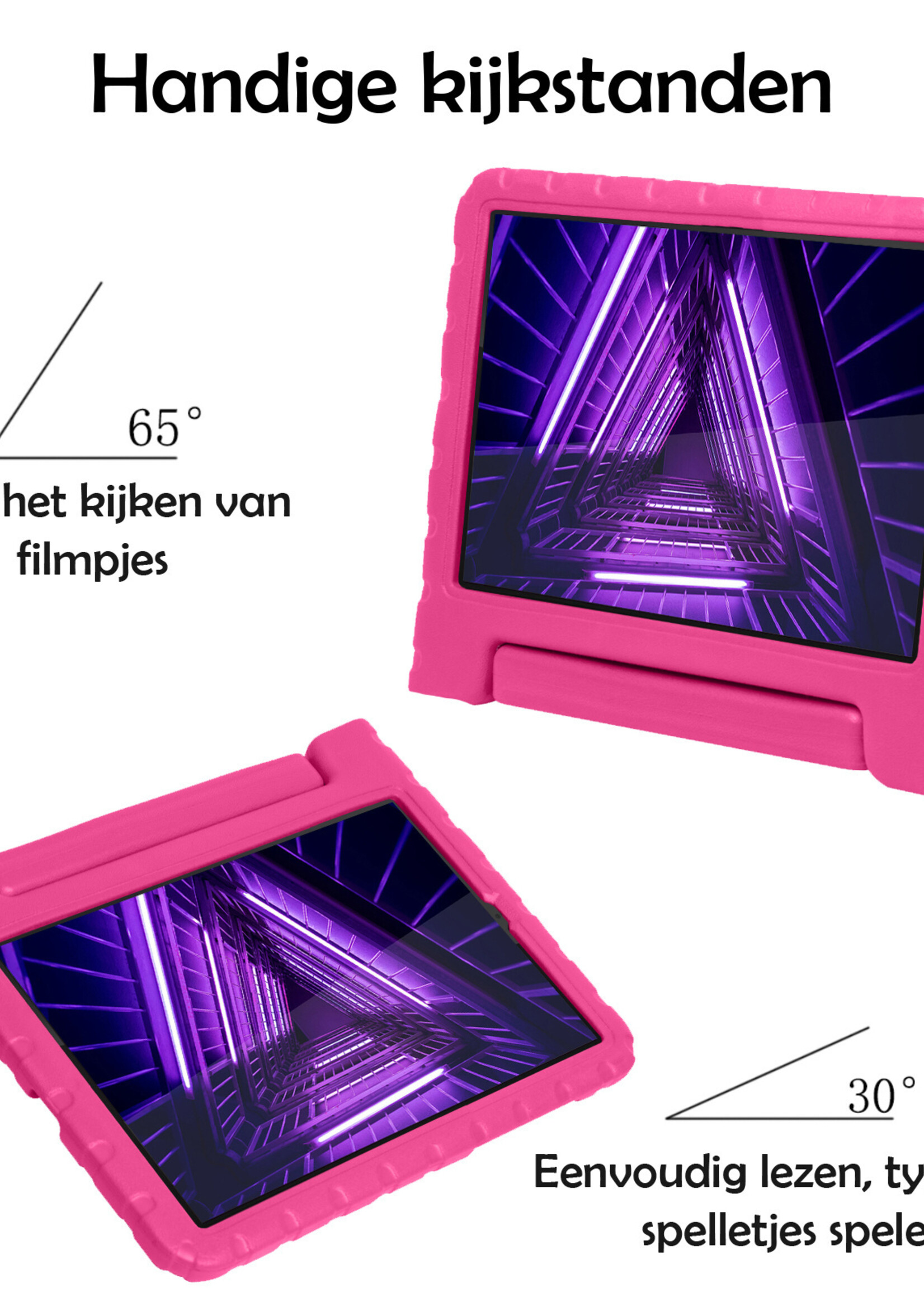 LUQ Hoes Geschikt voor Lenovo Tab M10 FHD Plus 2nd Gen Hoes Kinder Hoesje Kids Case Kinderhoes Shockproof Met 2x Screenprotector - Hoesje Geschikt voor Lenovo Tab M10 FHD Plus (2e Gen) Hoesje Kidscase - Roze