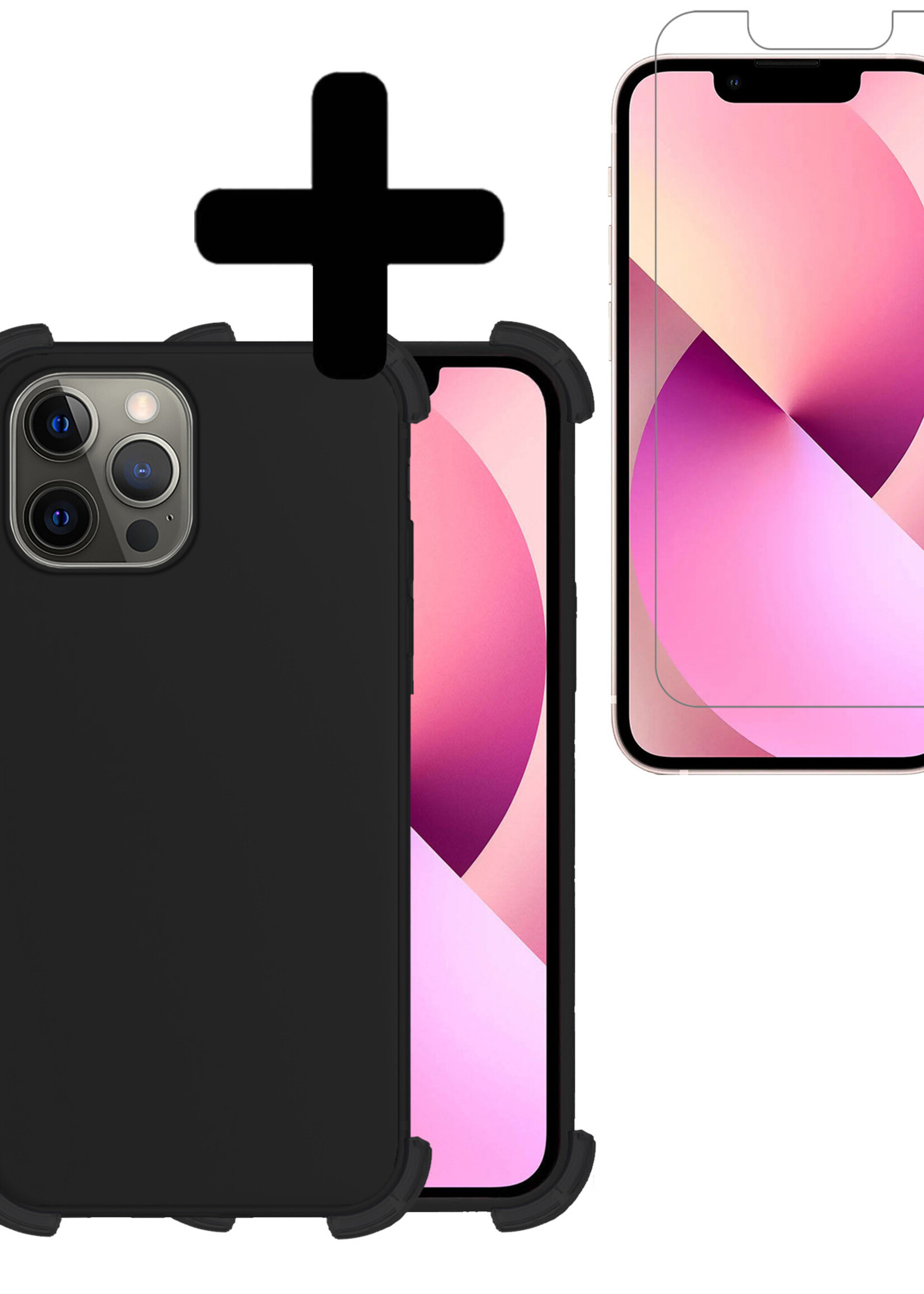 LUQ Hoesje Geschikt voor iPhone 13 Pro Hoesje Shockproof Case Siliconen Met Screenprotector - Hoes Geschikt voor iPhone 13 Pro Hoes Cover Siliconen - Zwart