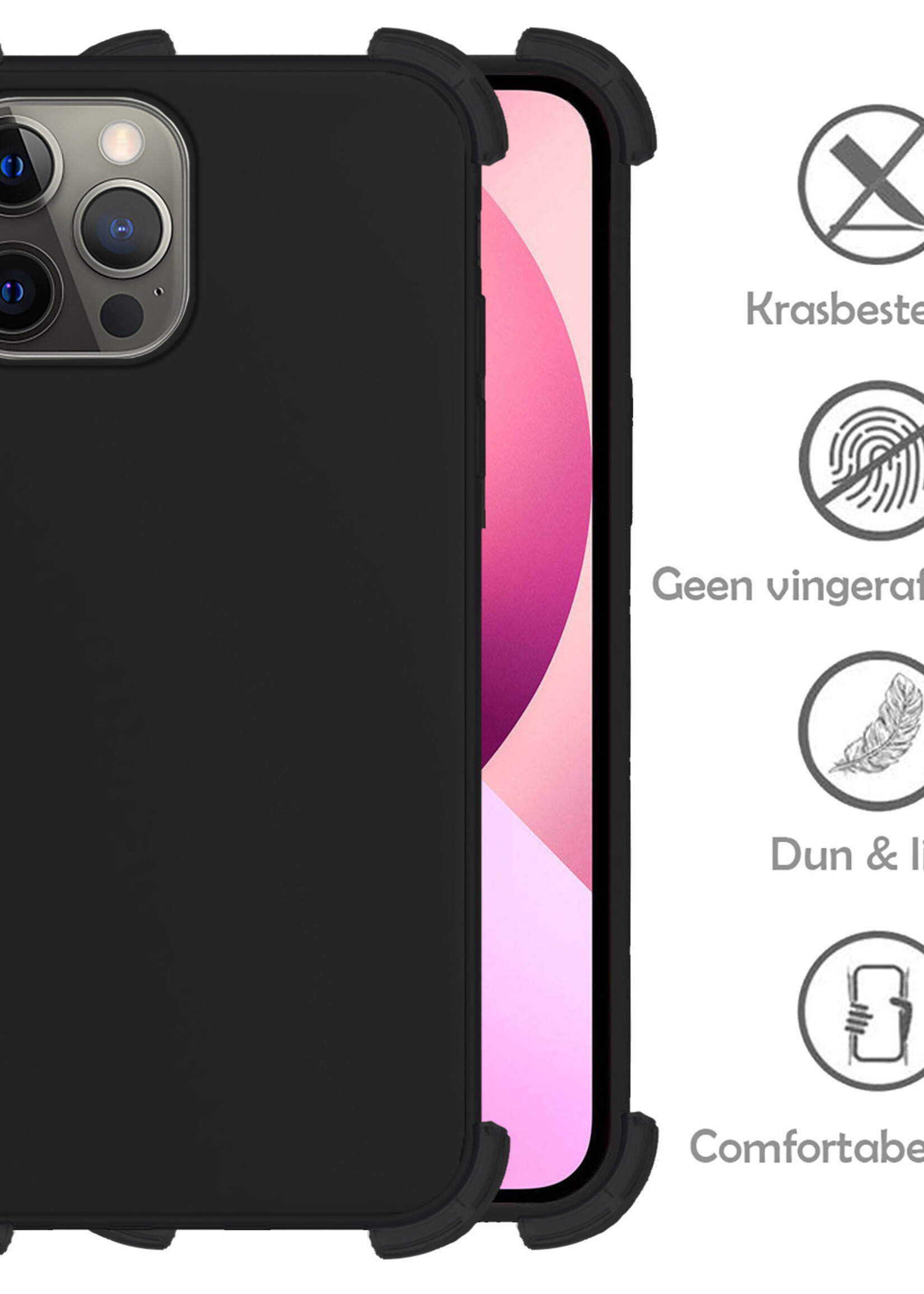 LUQ Hoesje Geschikt voor iPhone 13 Pro Hoesje Shockproof Case Siliconen Met Screenprotector - Hoes Geschikt voor iPhone 13 Pro Hoes Cover Siliconen - Zwart