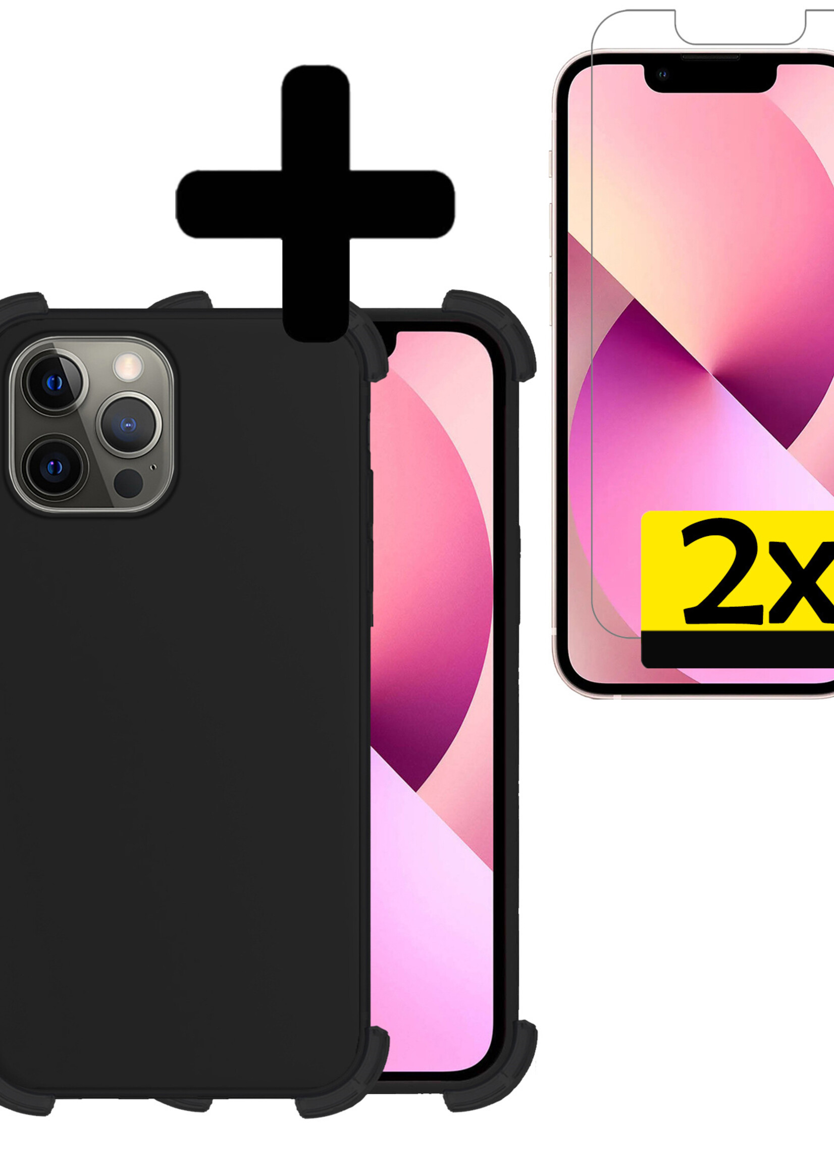 LUQ Hoesje Geschikt voor iPhone 13 Pro Max Hoesje Shockproof Case Siliconen Met 2x Screenprotector - Hoes Geschikt voor iPhone 13 Pro Max Hoes Cover Siliconen - Zwart