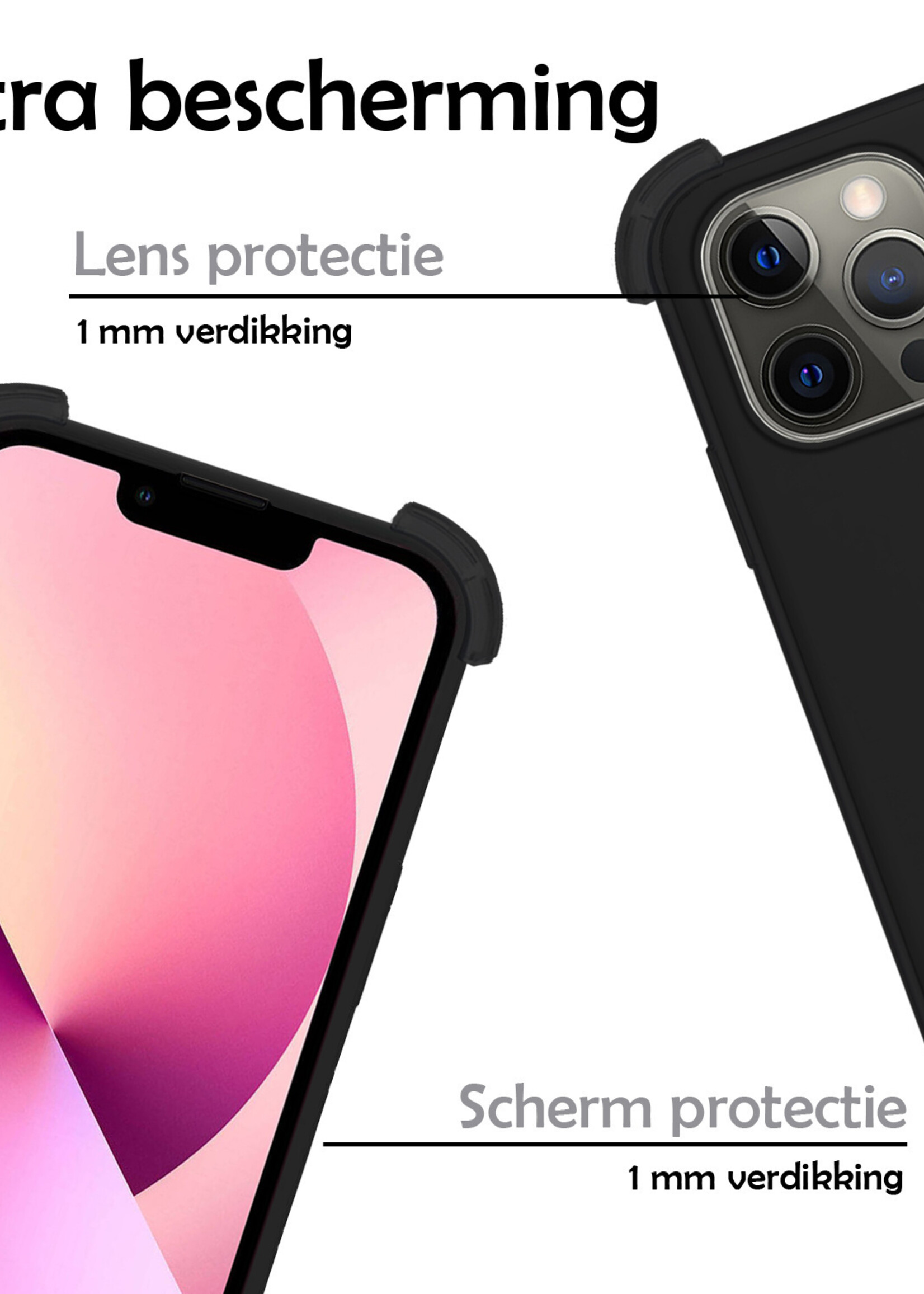 LUQ Hoesje Geschikt voor iPhone 13 Pro Max Hoesje Shockproof Case Siliconen Met 2x Screenprotector - Hoes Geschikt voor iPhone 13 Pro Max Hoes Cover Siliconen - Zwart