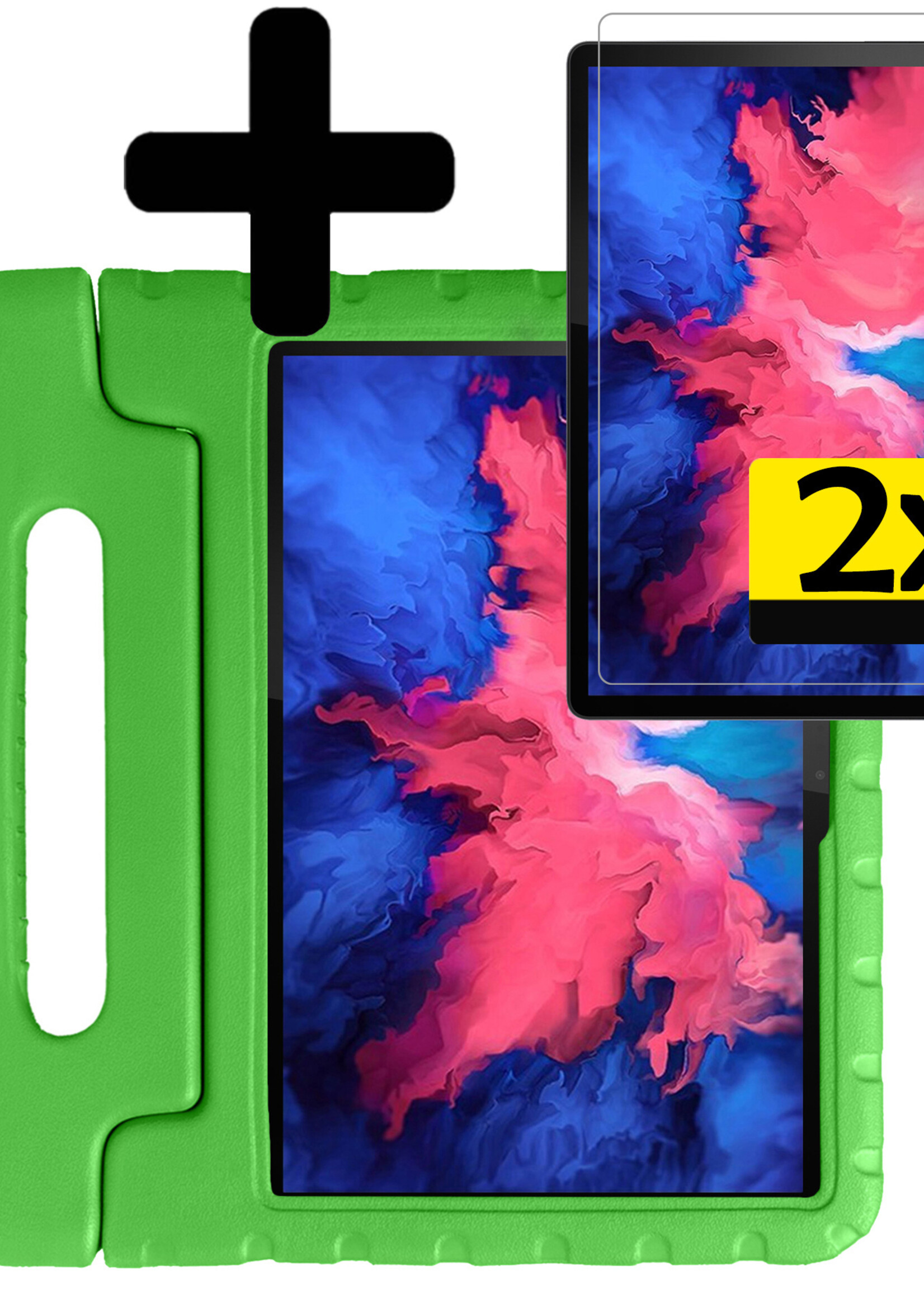 LUQ Hoes Geschikt voor Lenovo Tab P11 Hoes Kinder Hoesje Kids Case Kinderhoes Shockproof Met 2x Screenprotector - Hoesje Geschikt voor Lenovo Tab P11 Hoesje Kidscase - Groen