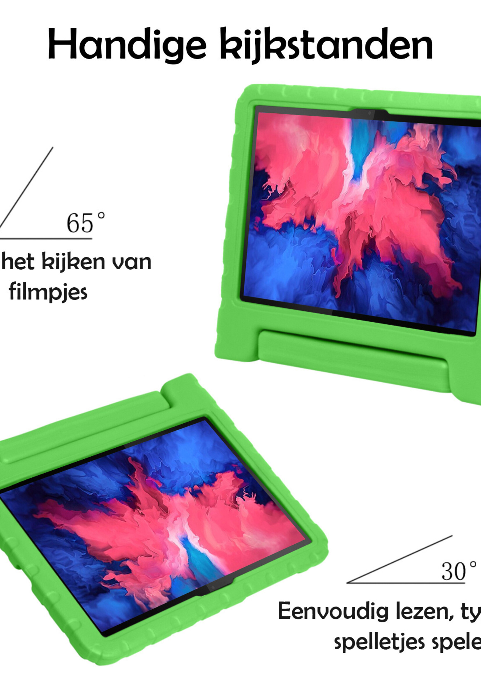 LUQ Hoes Geschikt voor Lenovo Tab P11 Hoes Kinder Hoesje Kids Case Kinderhoes Shockproof Met 2x Screenprotector - Hoesje Geschikt voor Lenovo Tab P11 Hoesje Kidscase - Groen