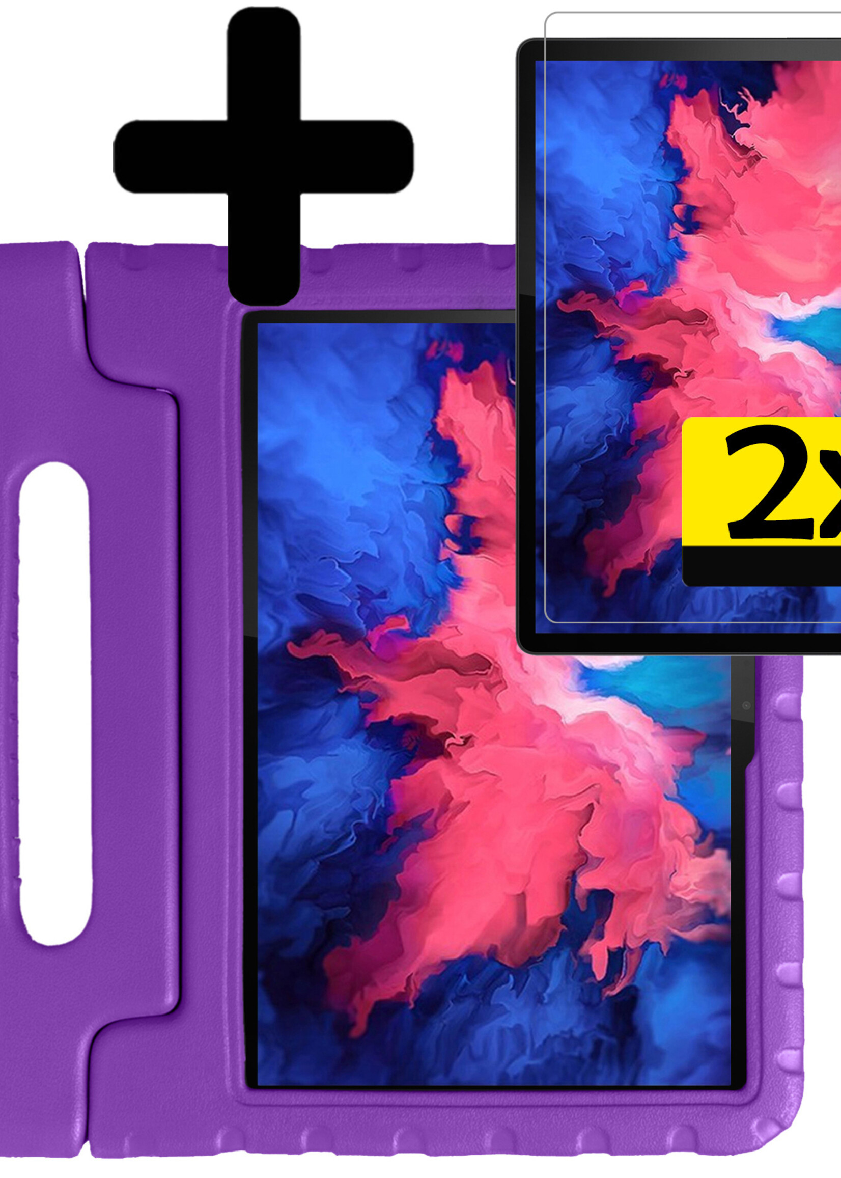 LUQ Hoes Geschikt voor Lenovo Tab P11 Hoes Kinder Hoesje Kids Case Kinderhoes Shockproof Met 2x Screenprotector - Hoesje Geschikt voor Lenovo Tab P11 Hoesje Kidscase - Paars