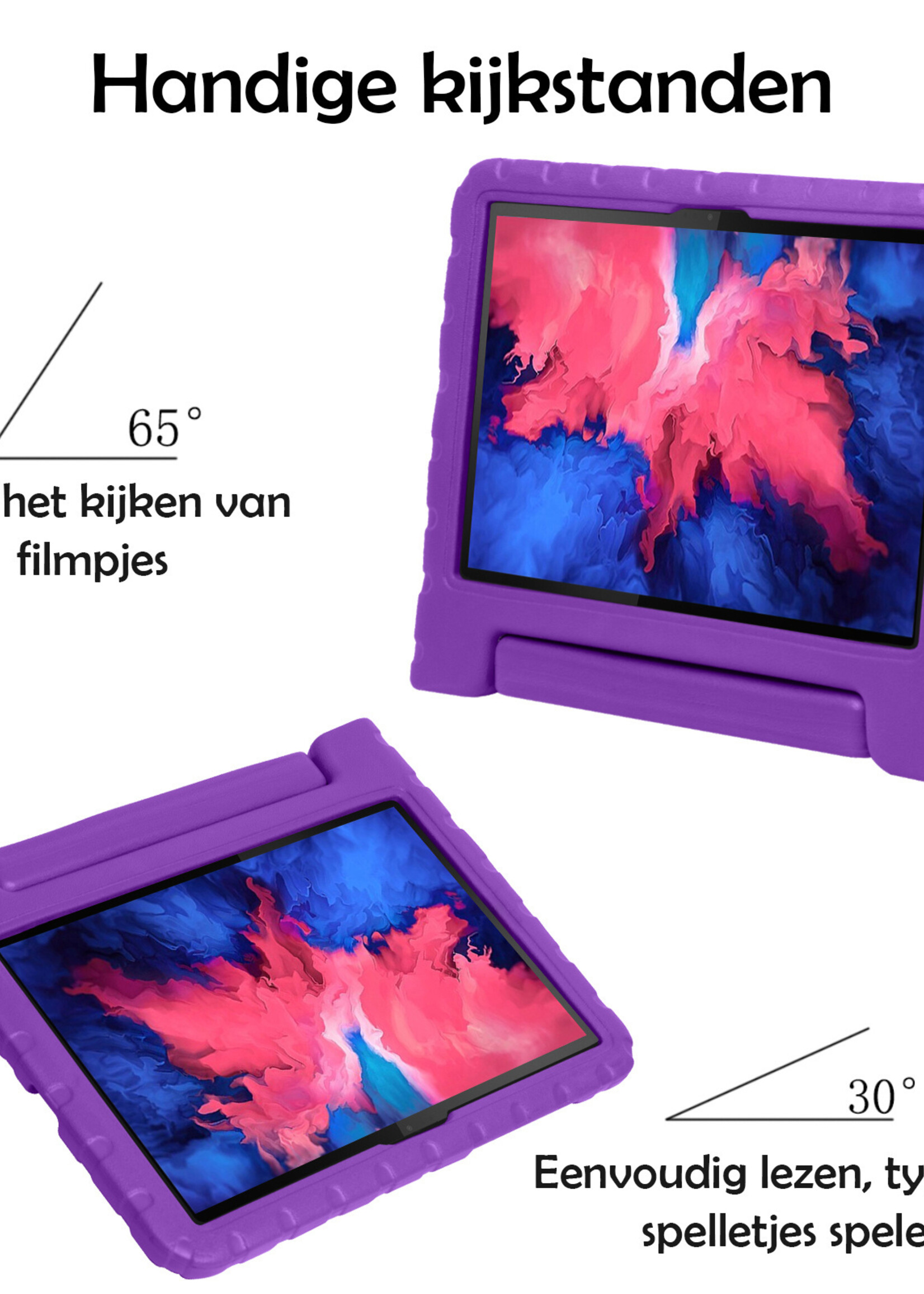 LUQ Hoes Geschikt voor Lenovo Tab P11 Hoes Kinder Hoesje Kids Case Kinderhoes Shockproof Met 2x Screenprotector - Hoesje Geschikt voor Lenovo Tab P11 Hoesje Kidscase - Paars